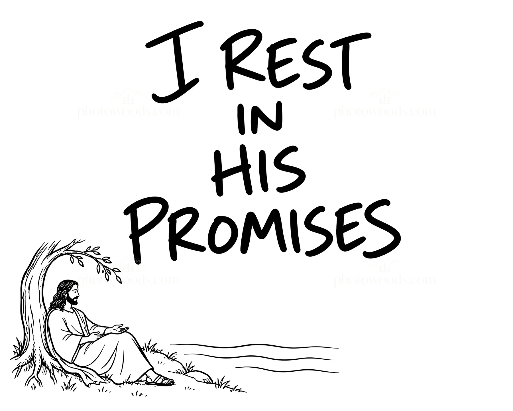 Jesus Christ resting in His promises by the water - AI-generated stock image