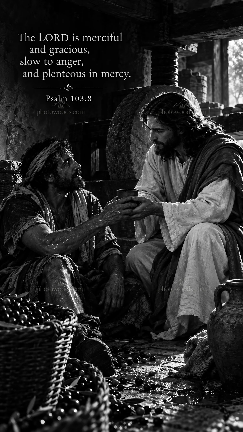 Jesus Christ comforting a suffering man - AI-generated stock image
