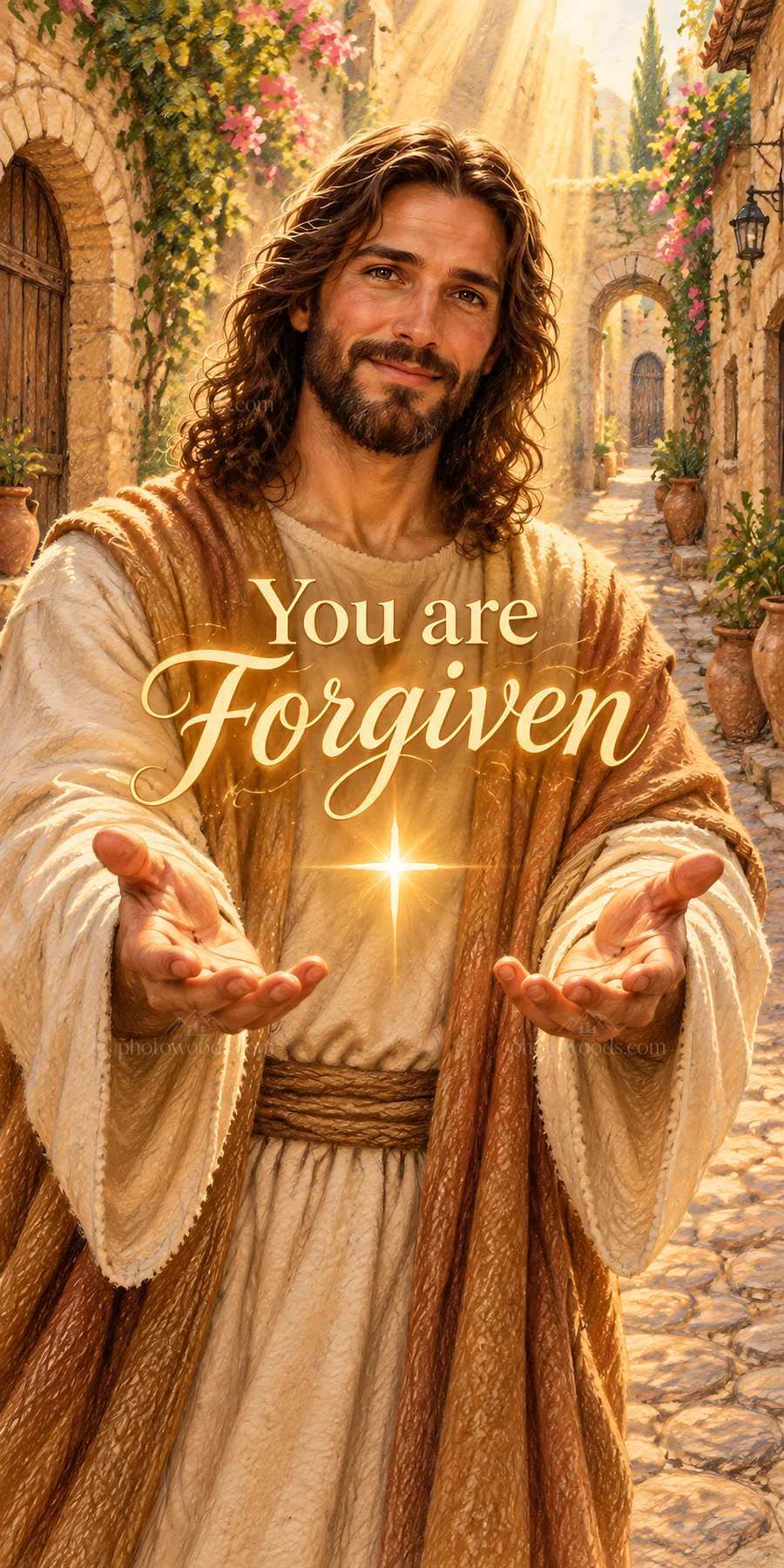 Jesus Christ offers forgiveness in a comforting scene - AI-generated stock image
