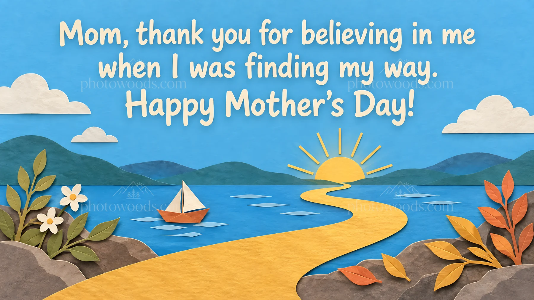 Mother’s Day Thank-You Message Over a Paper-Cut Seascape - AI-generated stock image