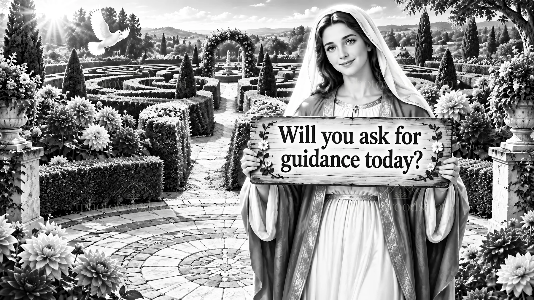Jesus Christ offers guidance in a beautiful garden - AI-generated stock image