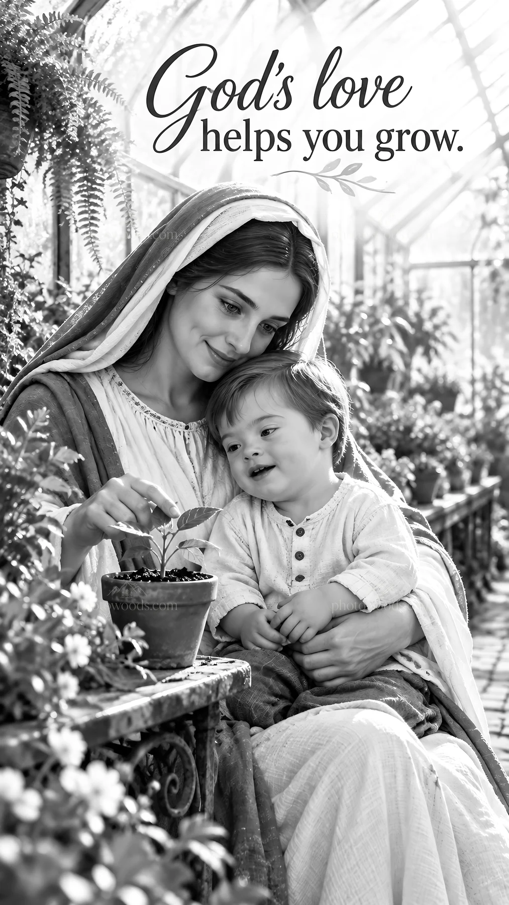 Jesus Christ shows God's love in nurturing growth - AI-generated stock image