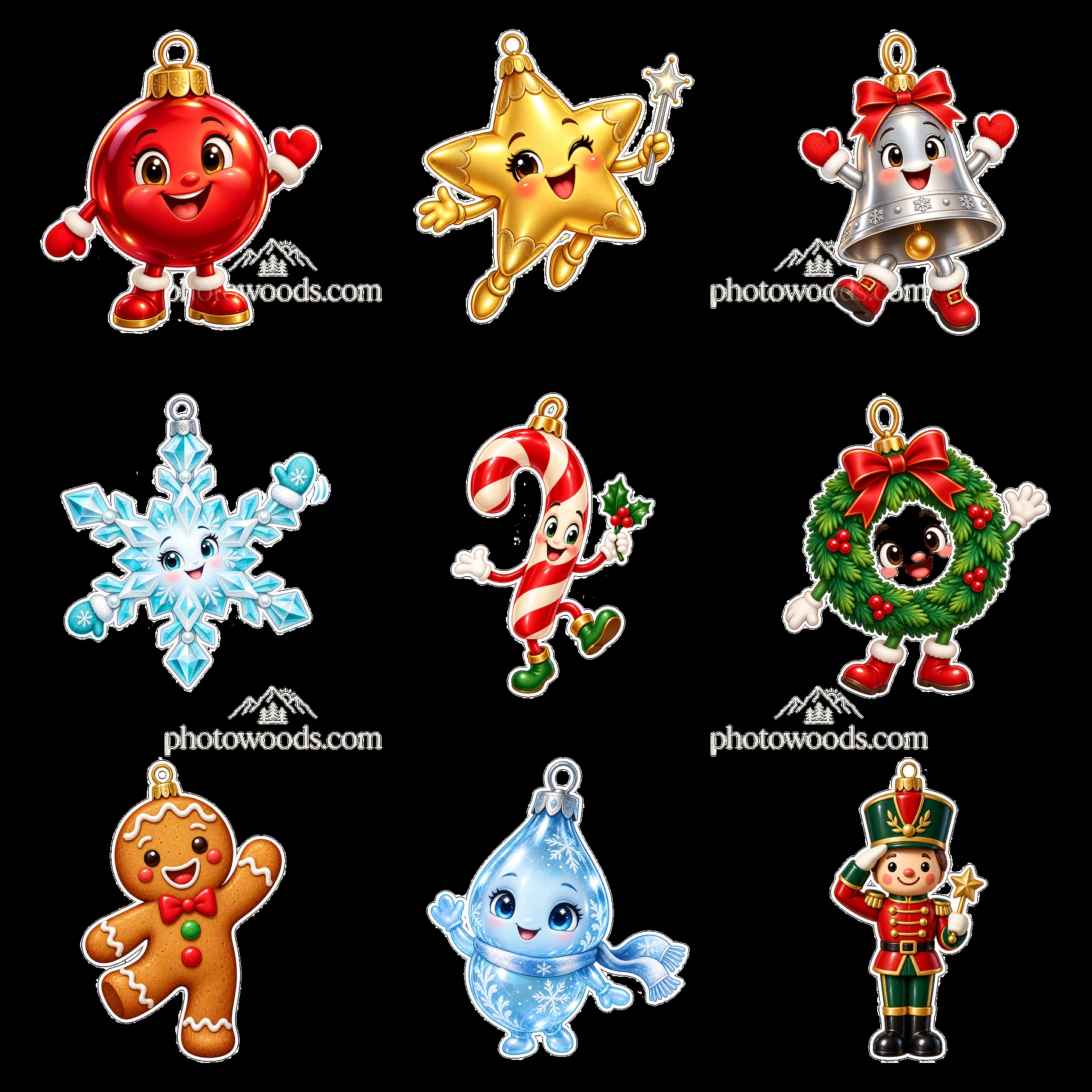 Nine cartoon figure stickers in a square arrangement - AI-generated stock image