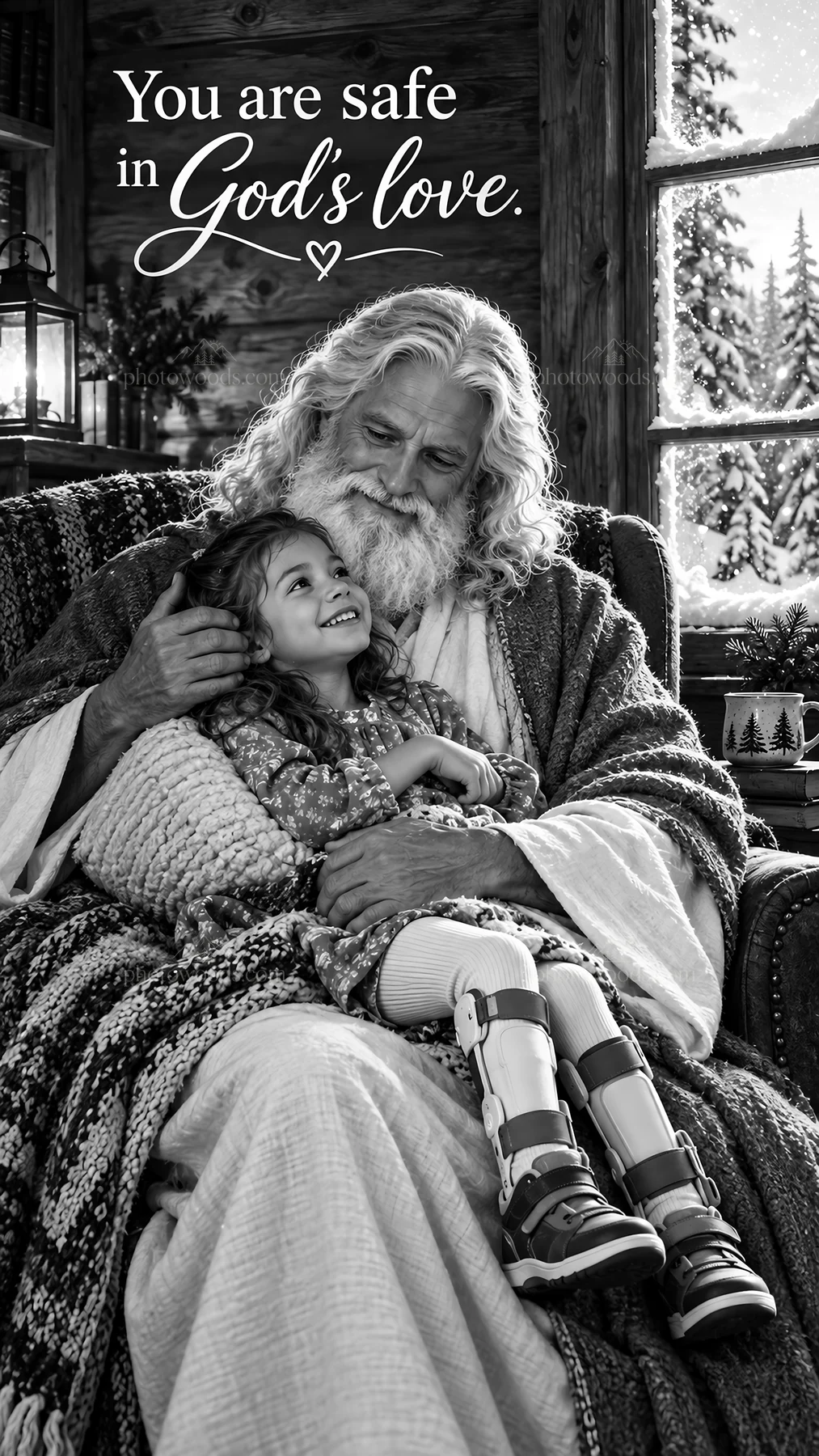 Jesus Christ comforting a child in God's love - AI-generated stock image