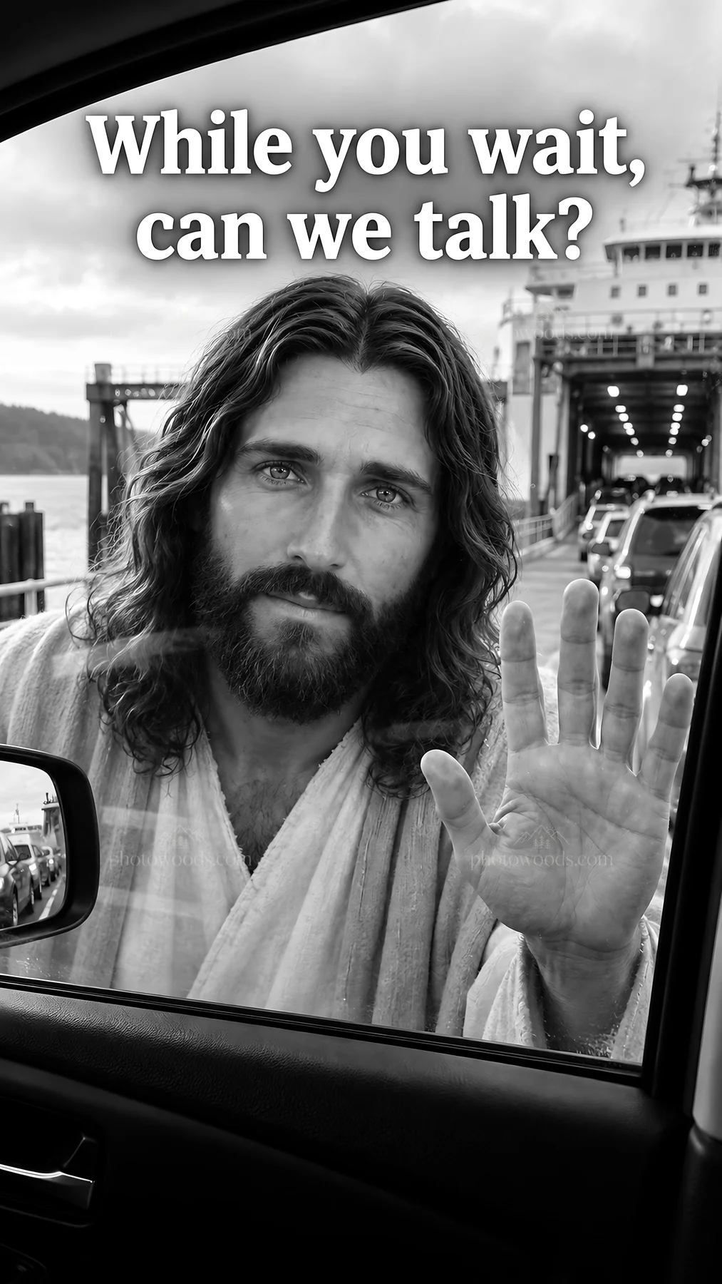 Jesus Christ reaching out and inviting conversation - AI-generated stock image