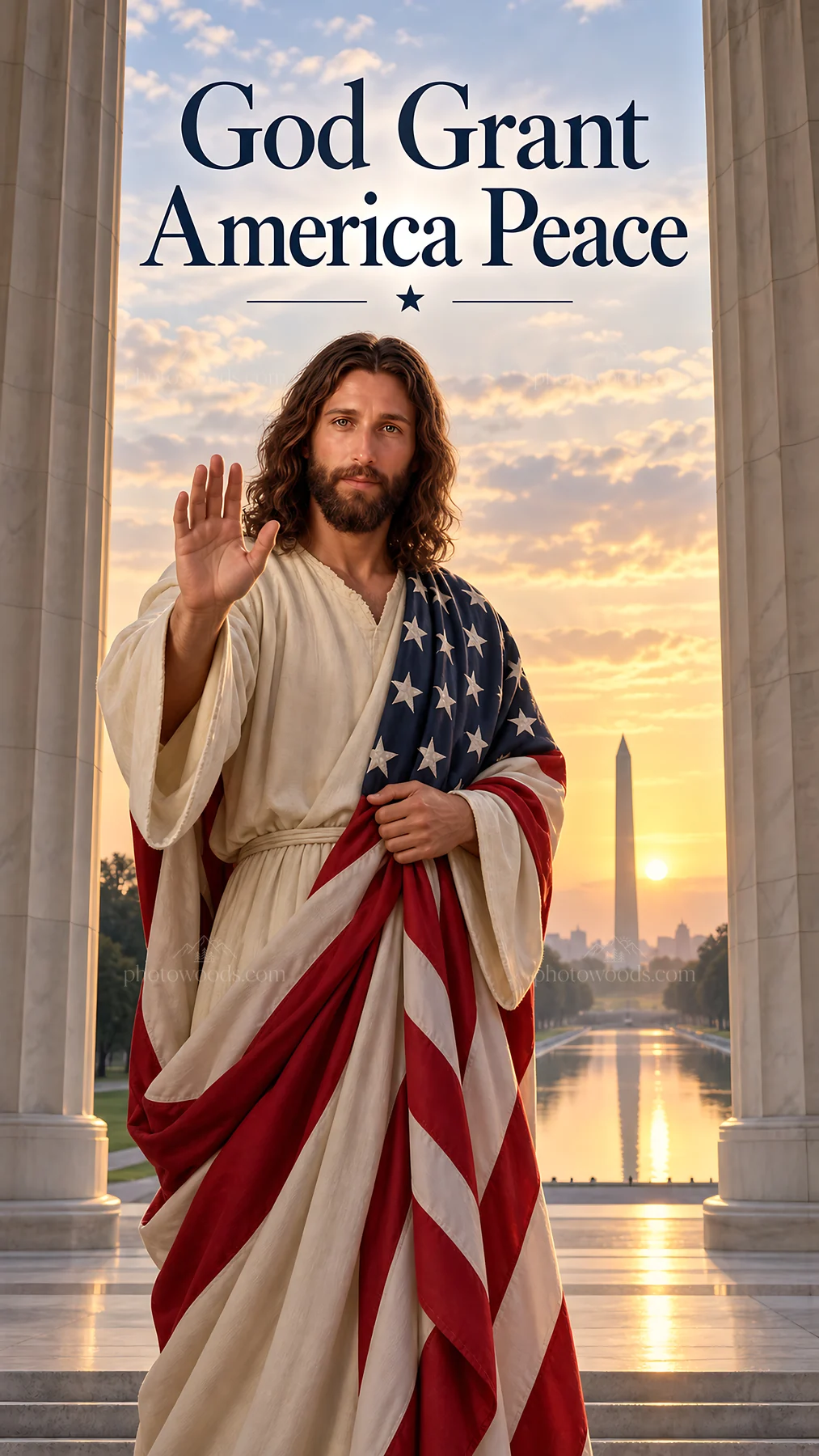 Jesus Christ offers a blessing for peace in America - AI-generated stock image