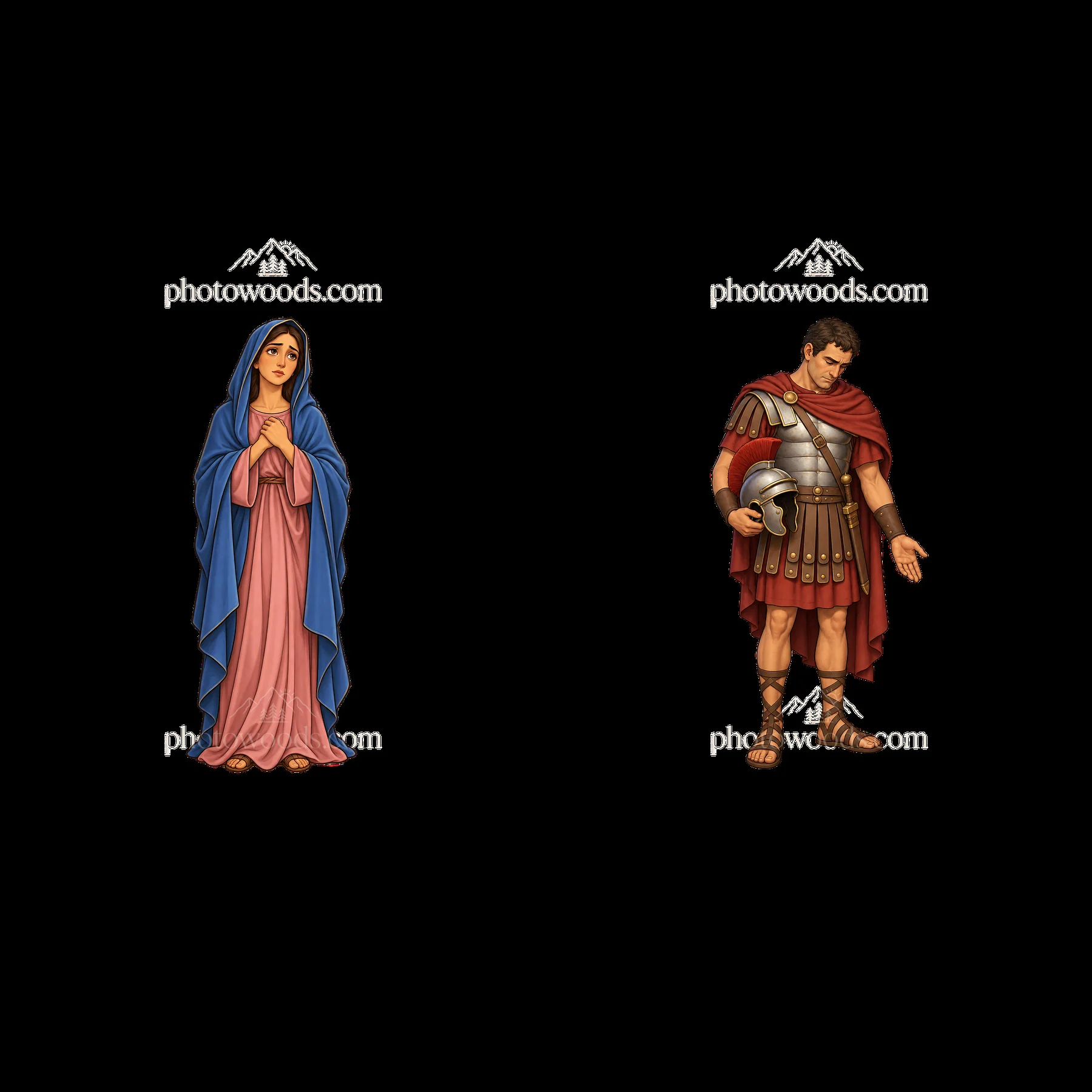 Mary and a Roman soldier during the crucifixion scene - AI-generated stock image