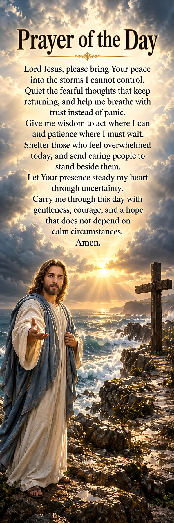 Jesus Christ praying for peace in times of trouble - AI-generated stock image
