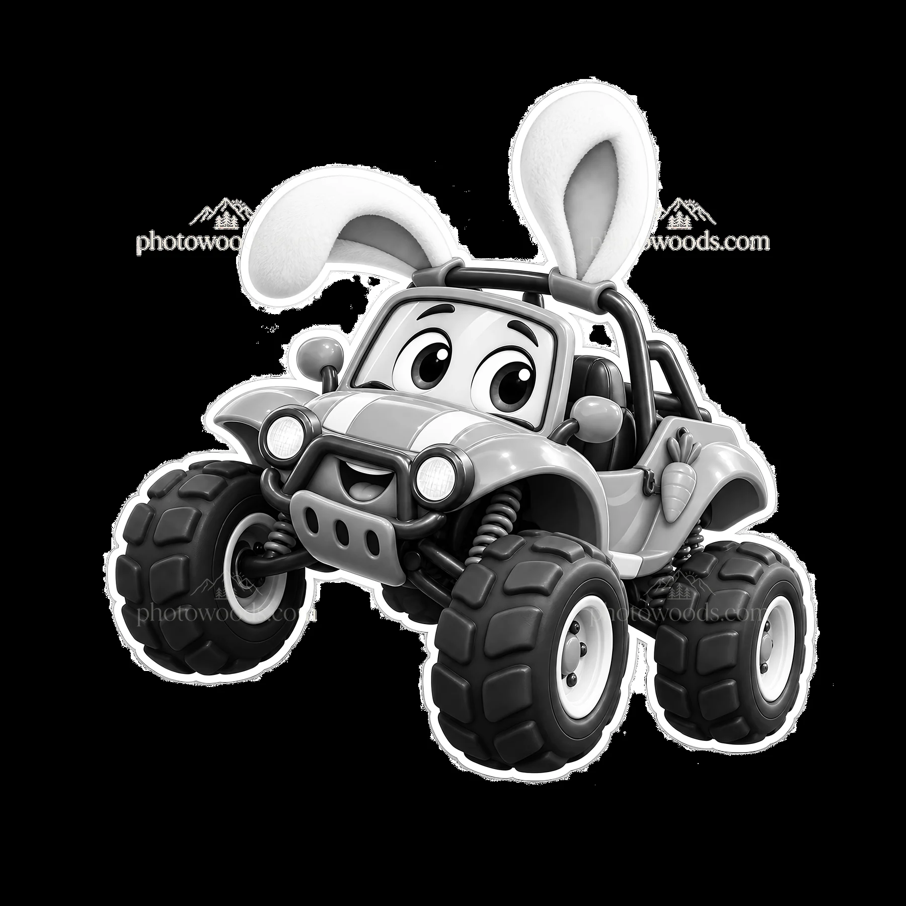 Easter bunny car with big ears driving on off-road tires - AI-generated stock image