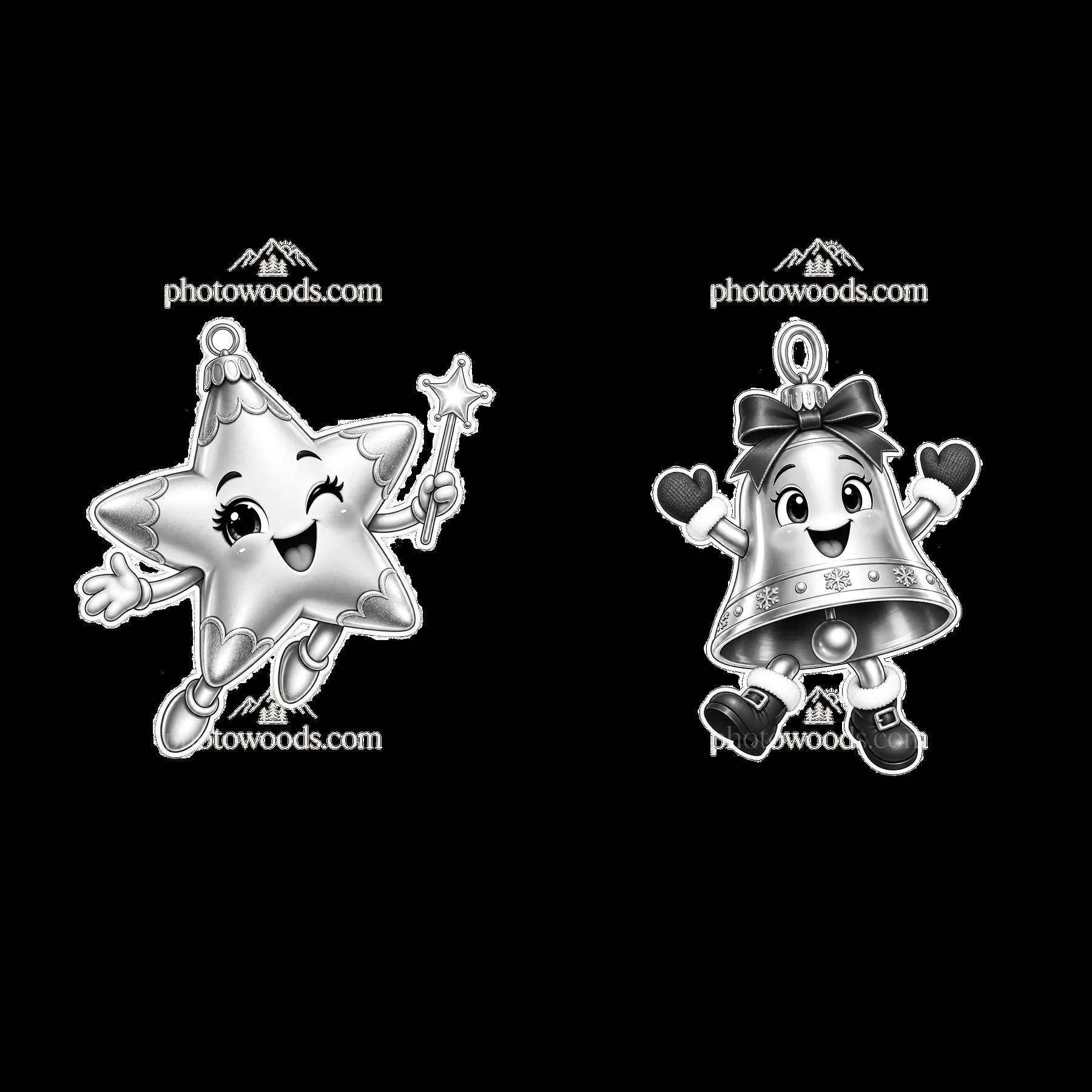 Monochrome two isolated cartoon figure stickers - AI-generated stock image