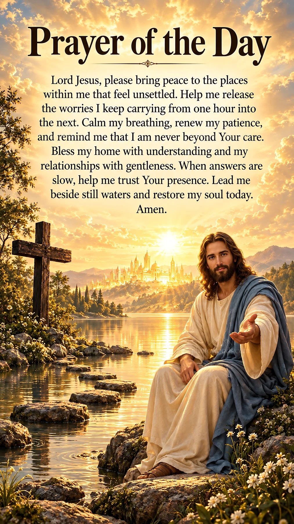 Jesus Christ comforting with a prayer for peace and guidance - AI-generated stock image