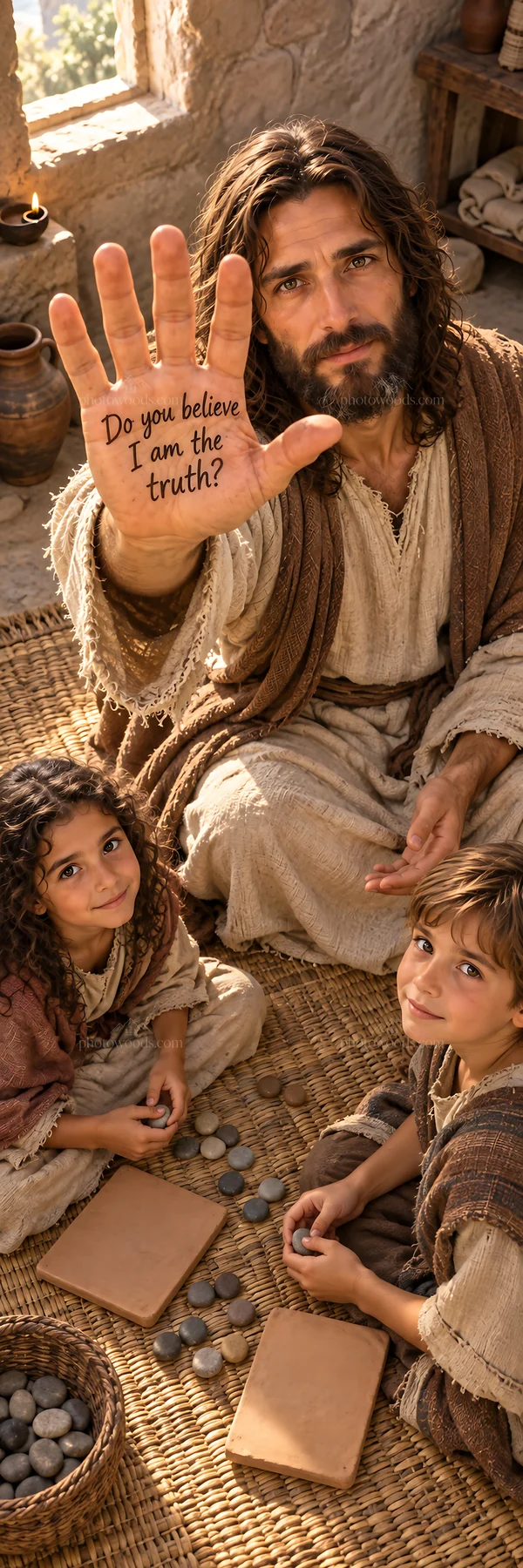 Jesus Christ teaching children in a warm, inviting setting - AI-generated stock image
