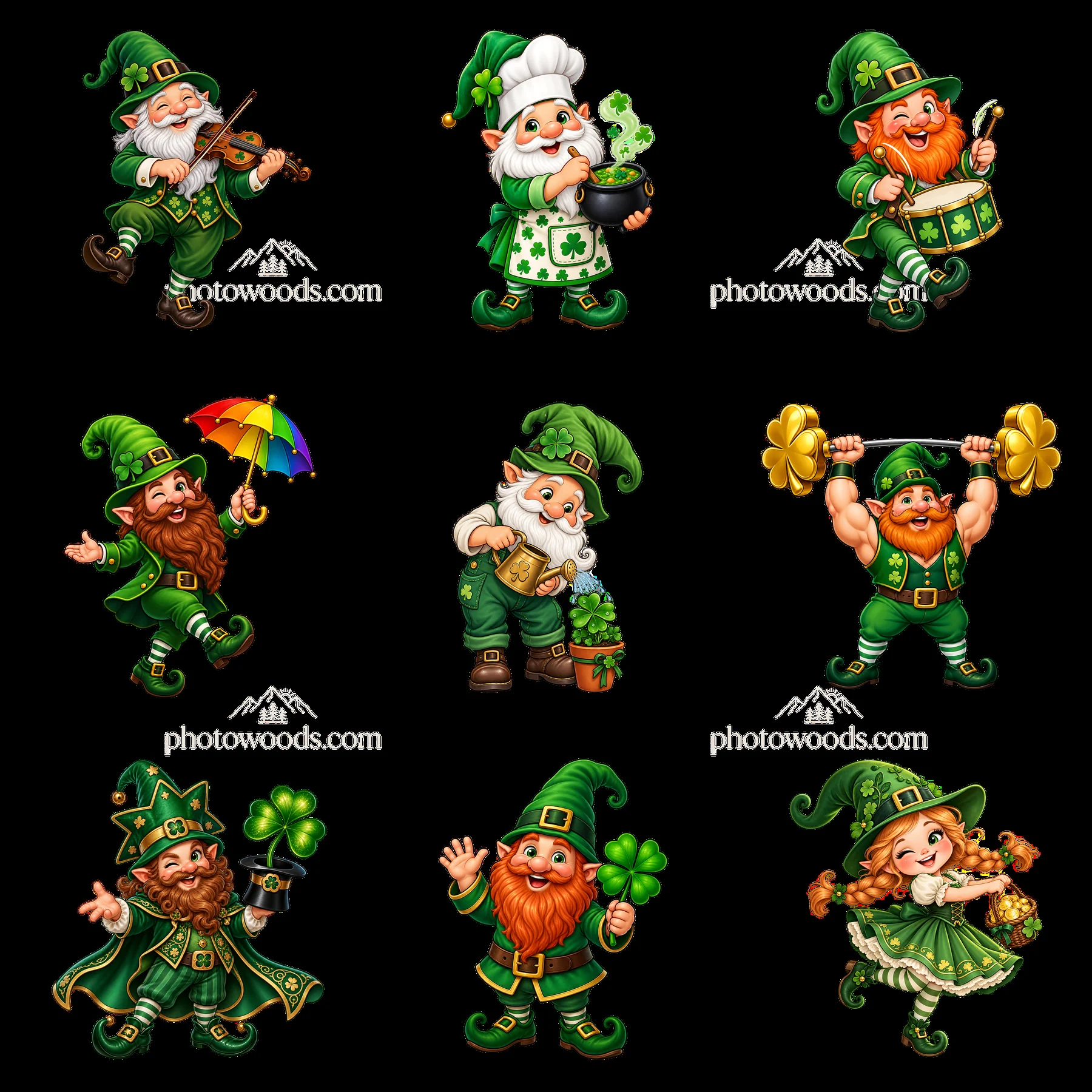 St. Patrick's Day gnomes celebrating with music and fun - AI-generated stock image