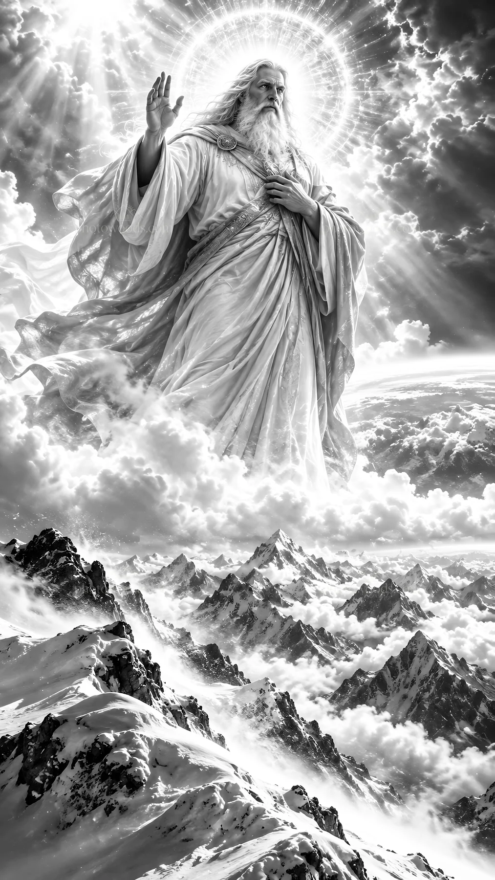 Jesus Christ teaching among the clouds - AI-generated stock image