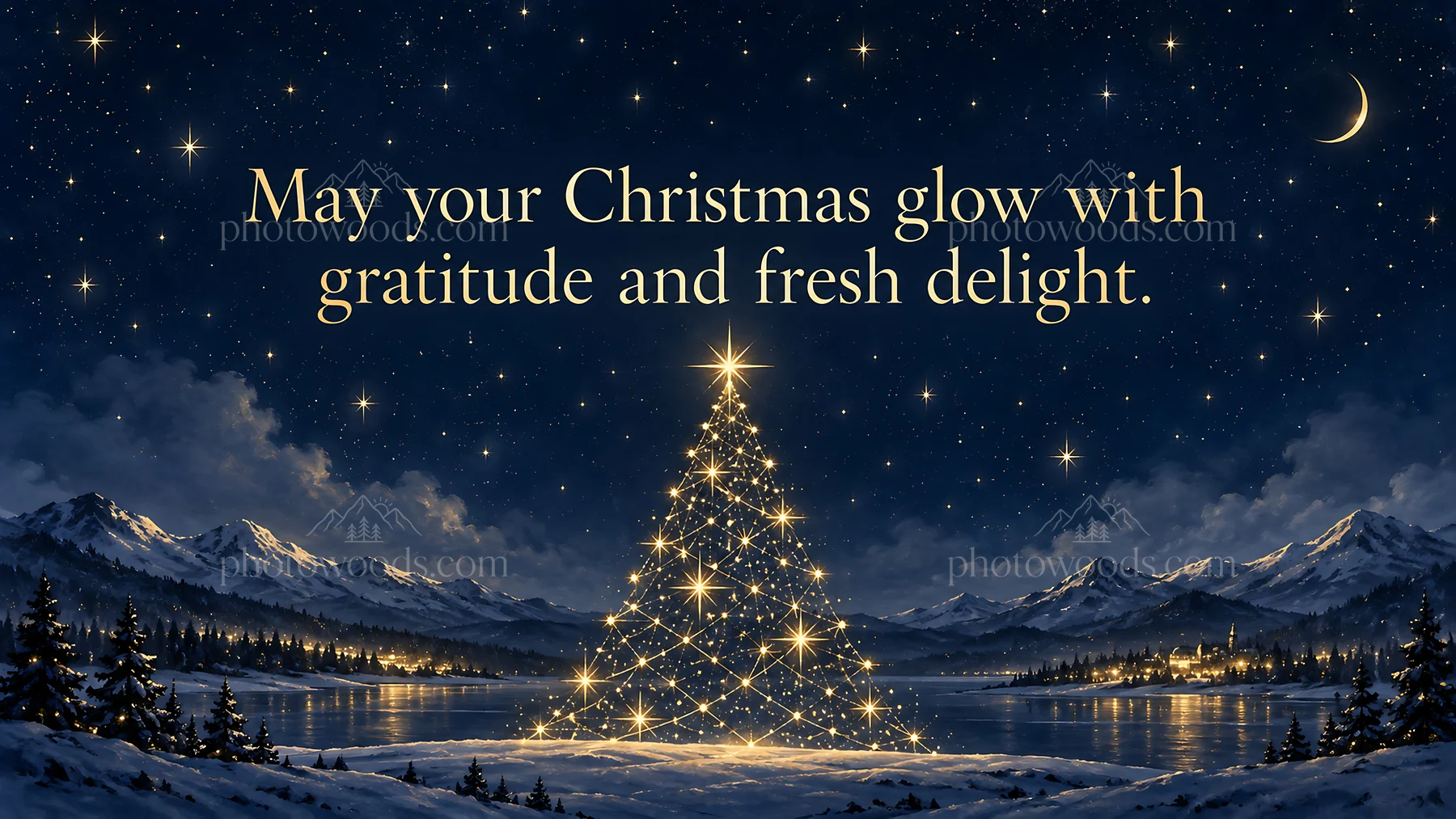 Christmas Greeting Beneath a Starry Alpine Sky - AI-generated stock image