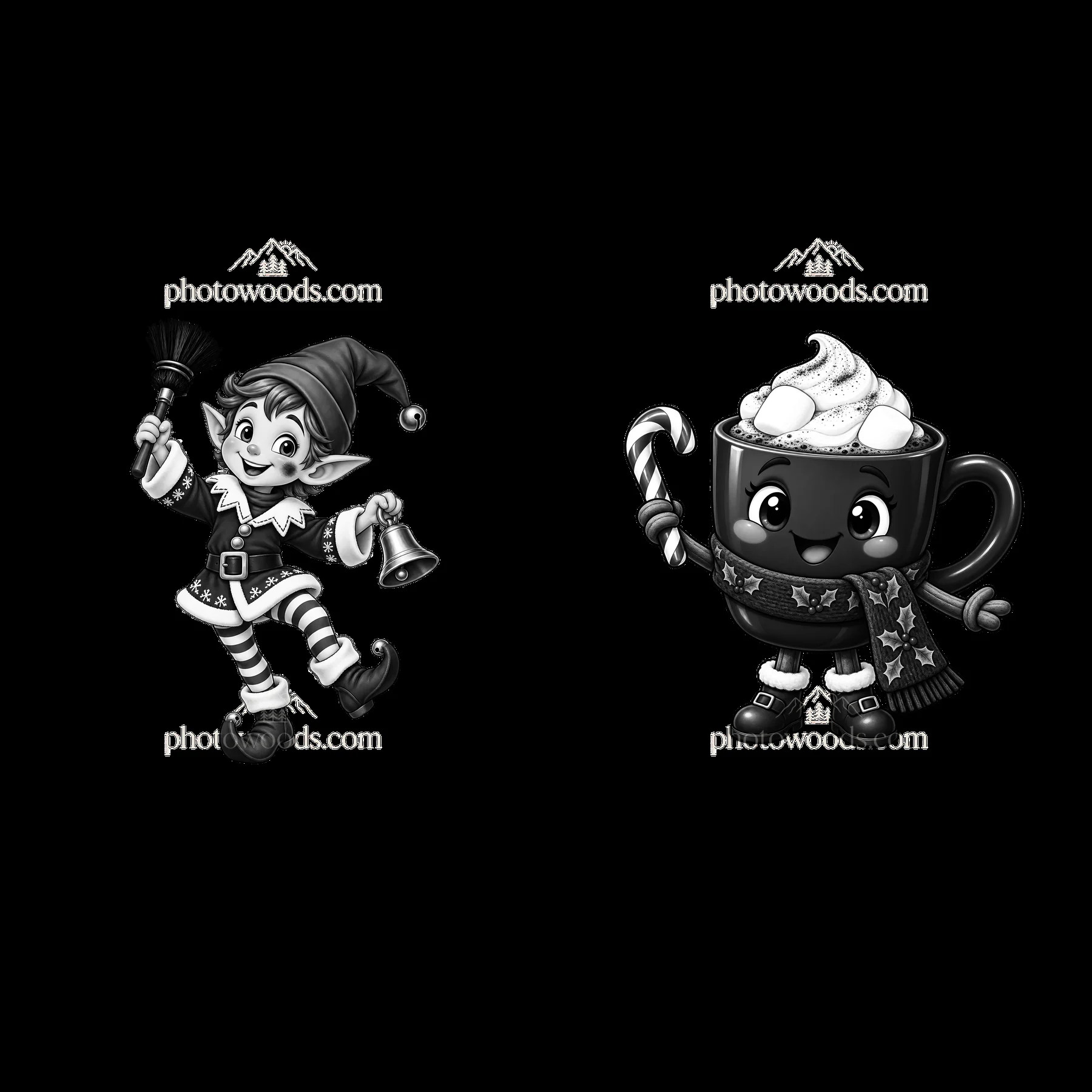 Monochrome two isolated cartoon figure stickers - AI-generated stock image