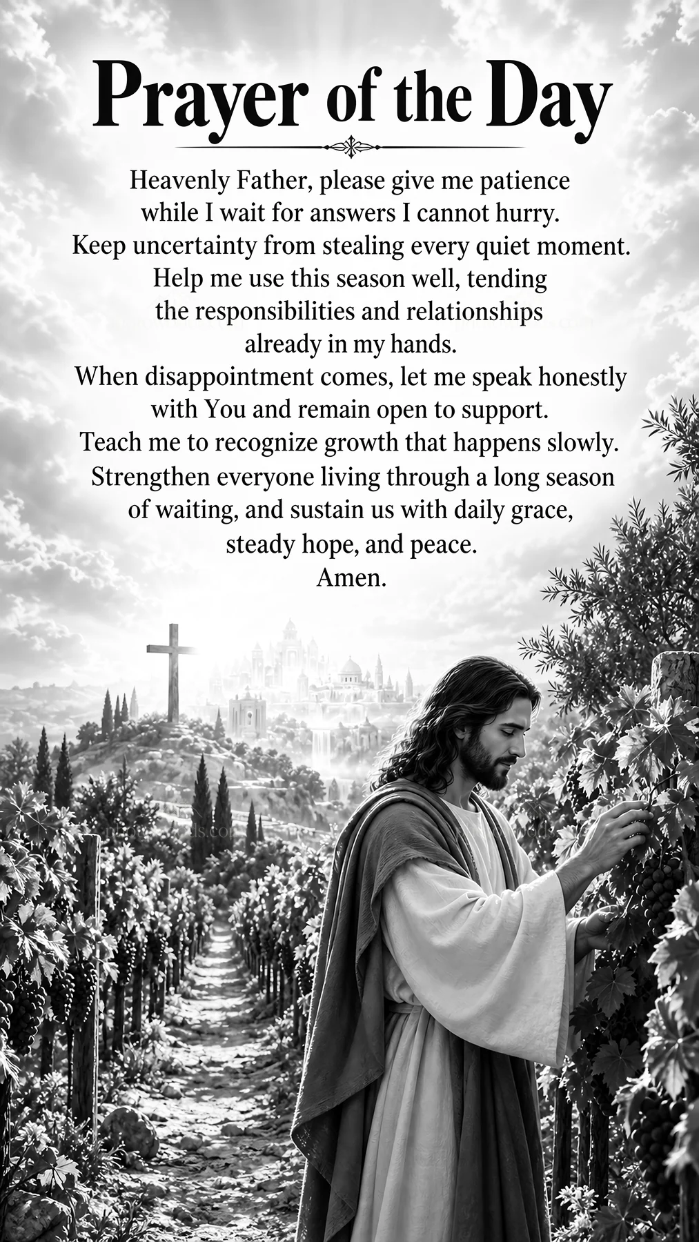 Jesus Christ teaches patience and support in prayer - AI-generated stock image