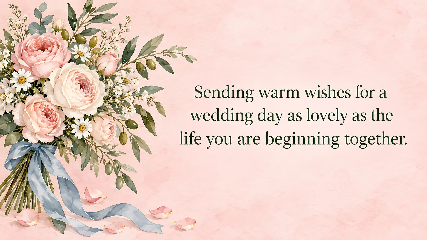 Watercolor Wedding Wishes with Rose Bouquet - AI-generated stock image
