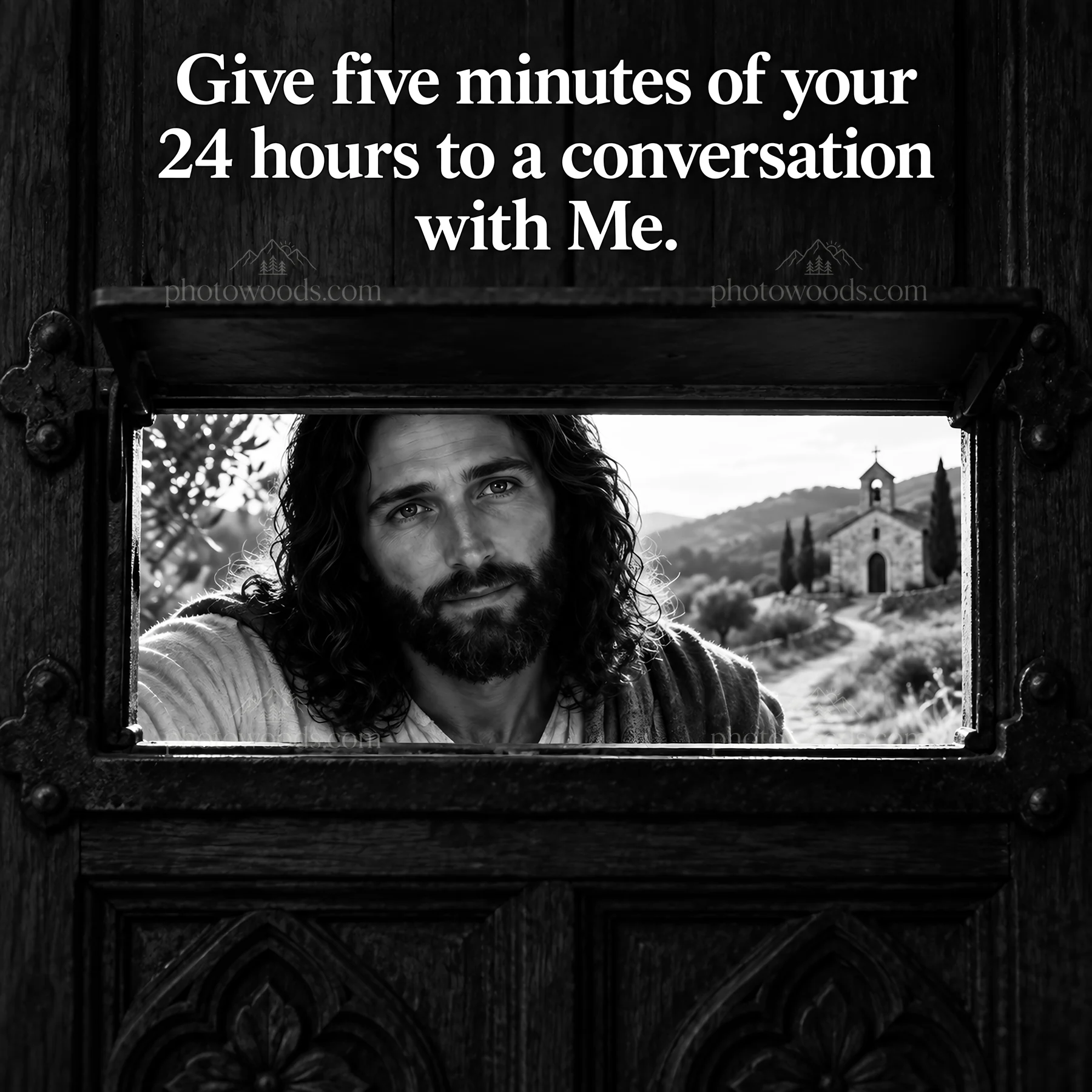 Jesus Christ invites conversation through a door - AI-generated stock image
