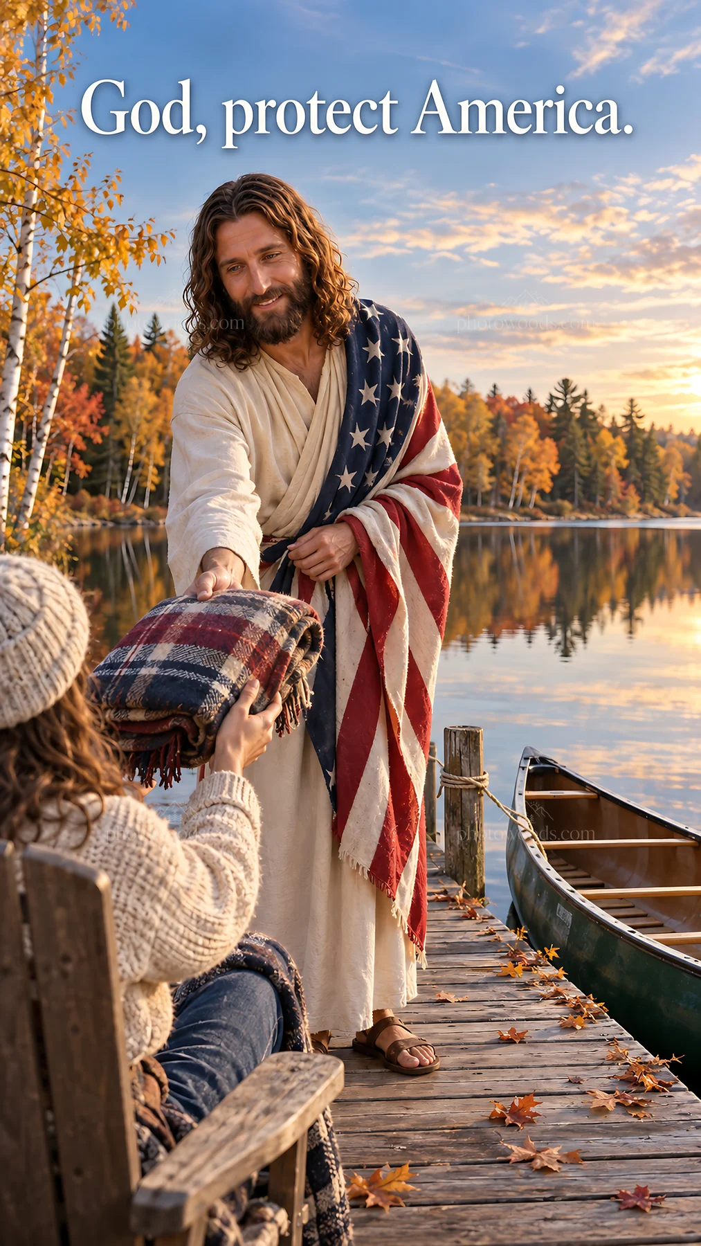 Jesus Christ offering comfort by the lakeside - AI-generated stock image