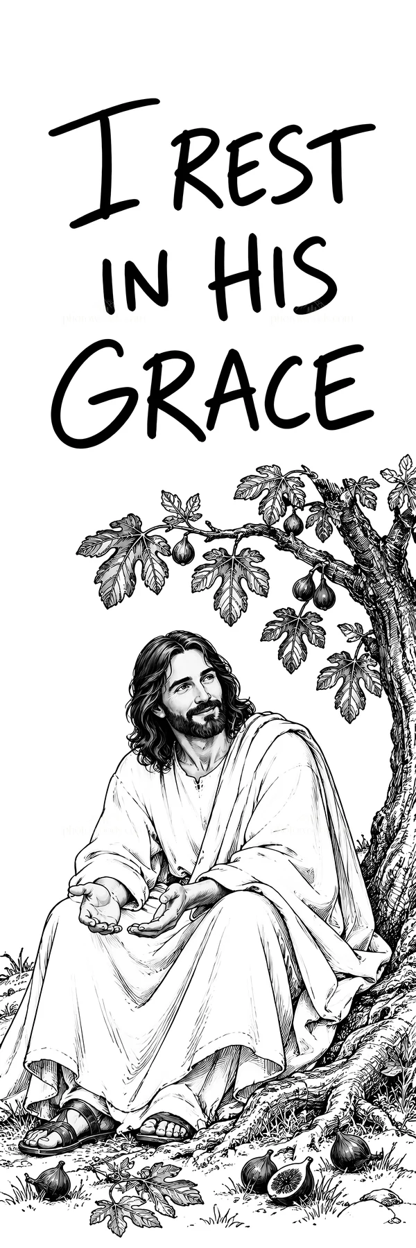 Jesus Christ sitting under a fig tree with a message of grace - AI-generated stock image