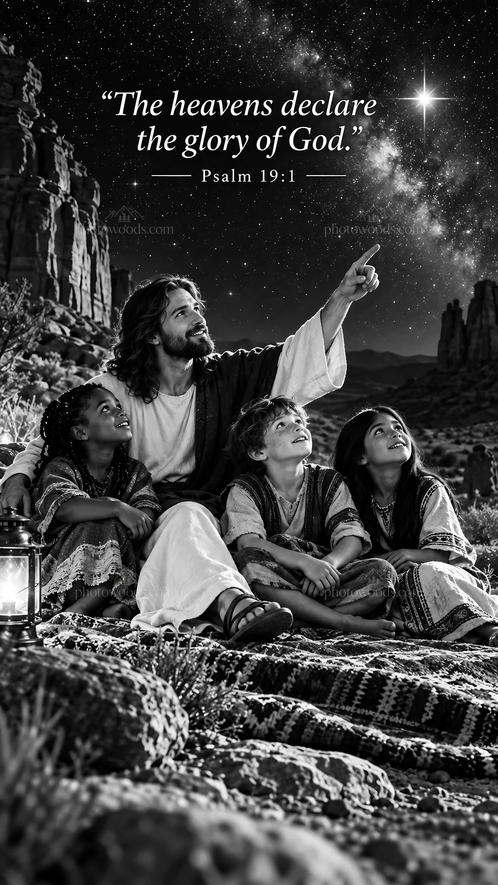 Jesus Christ teaching children about the glory of God - AI-generated stock image