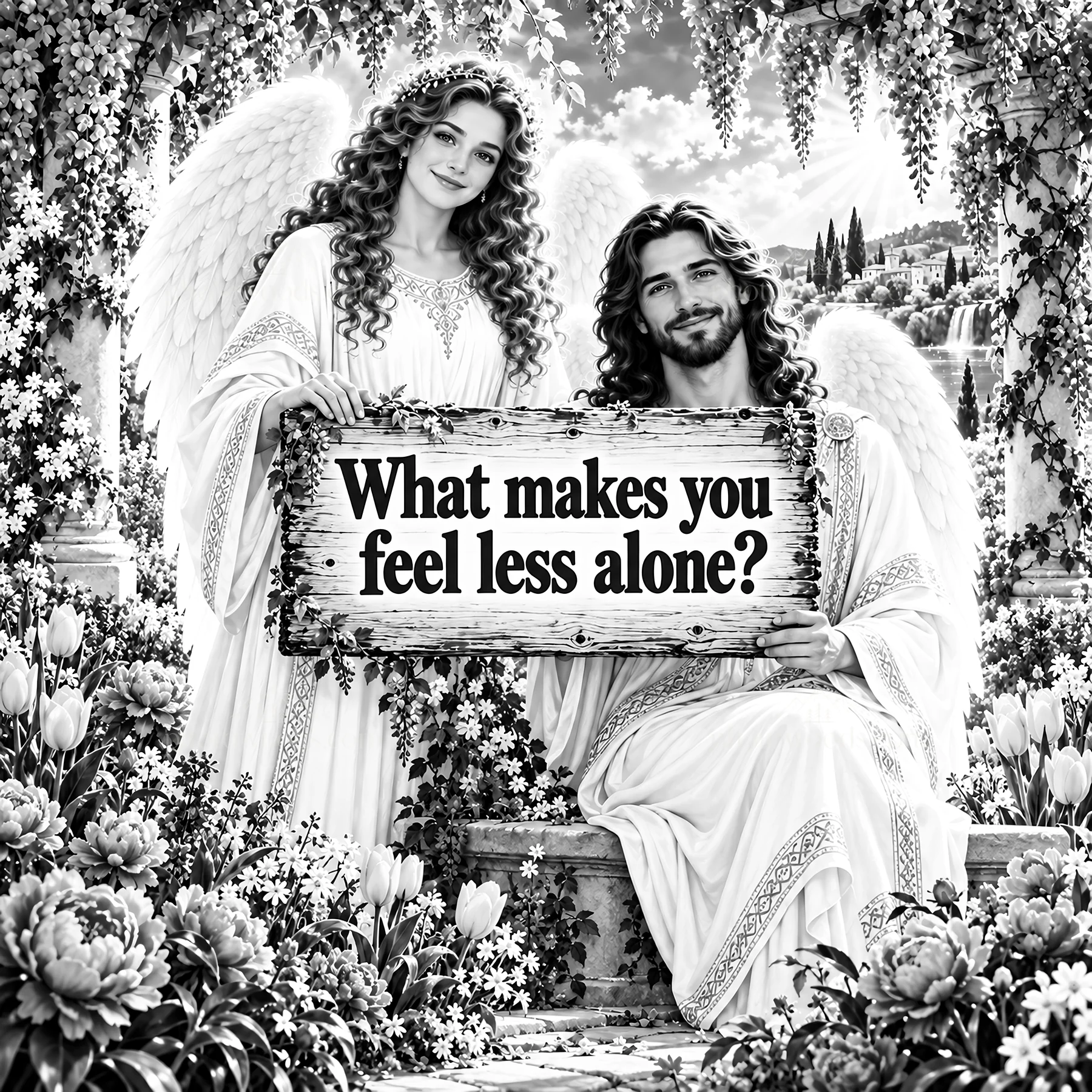 Jesus Christ and angel sharing comfort message - AI-generated stock image