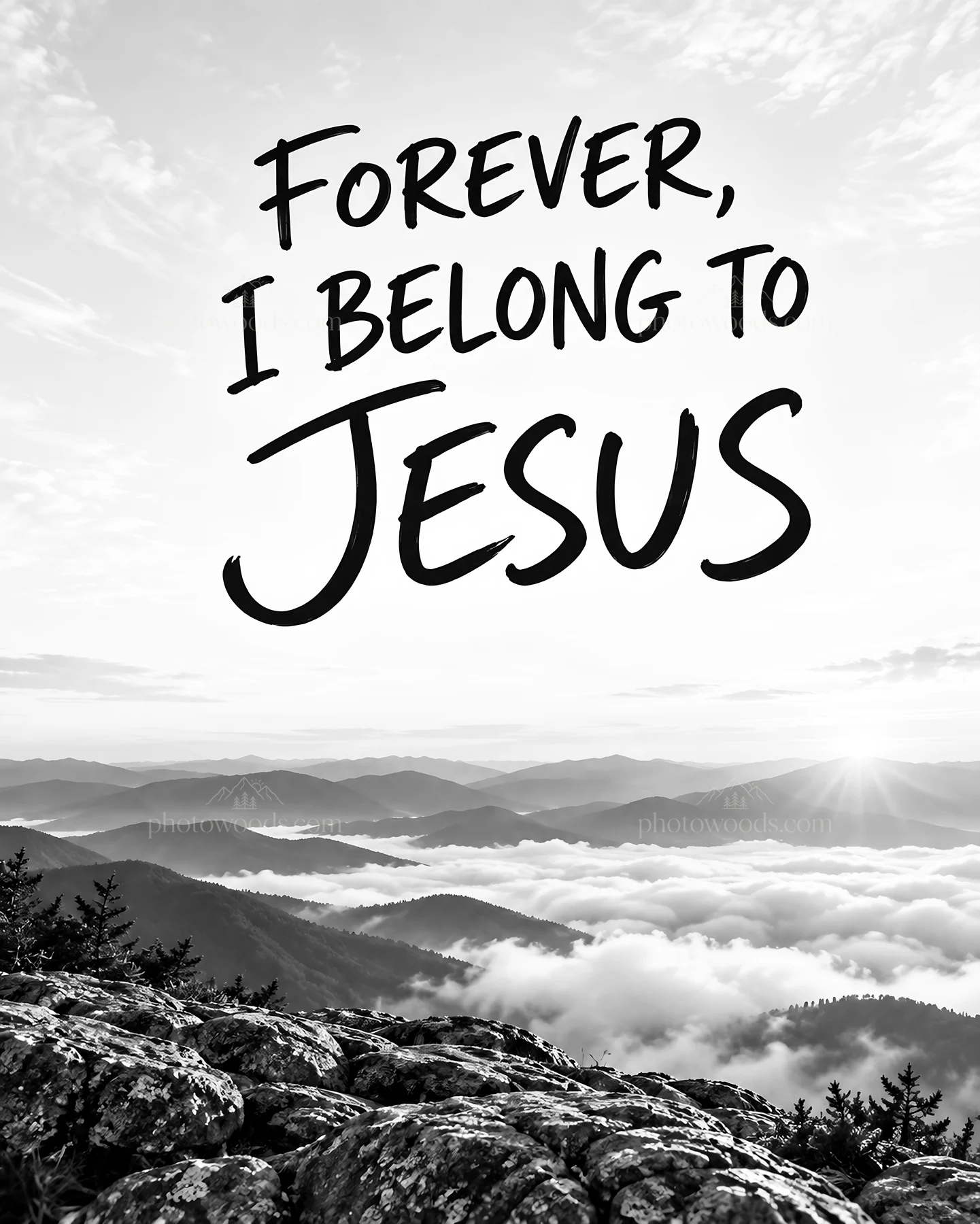 Jesus Christ message on a mountain landscape - AI-generated stock image