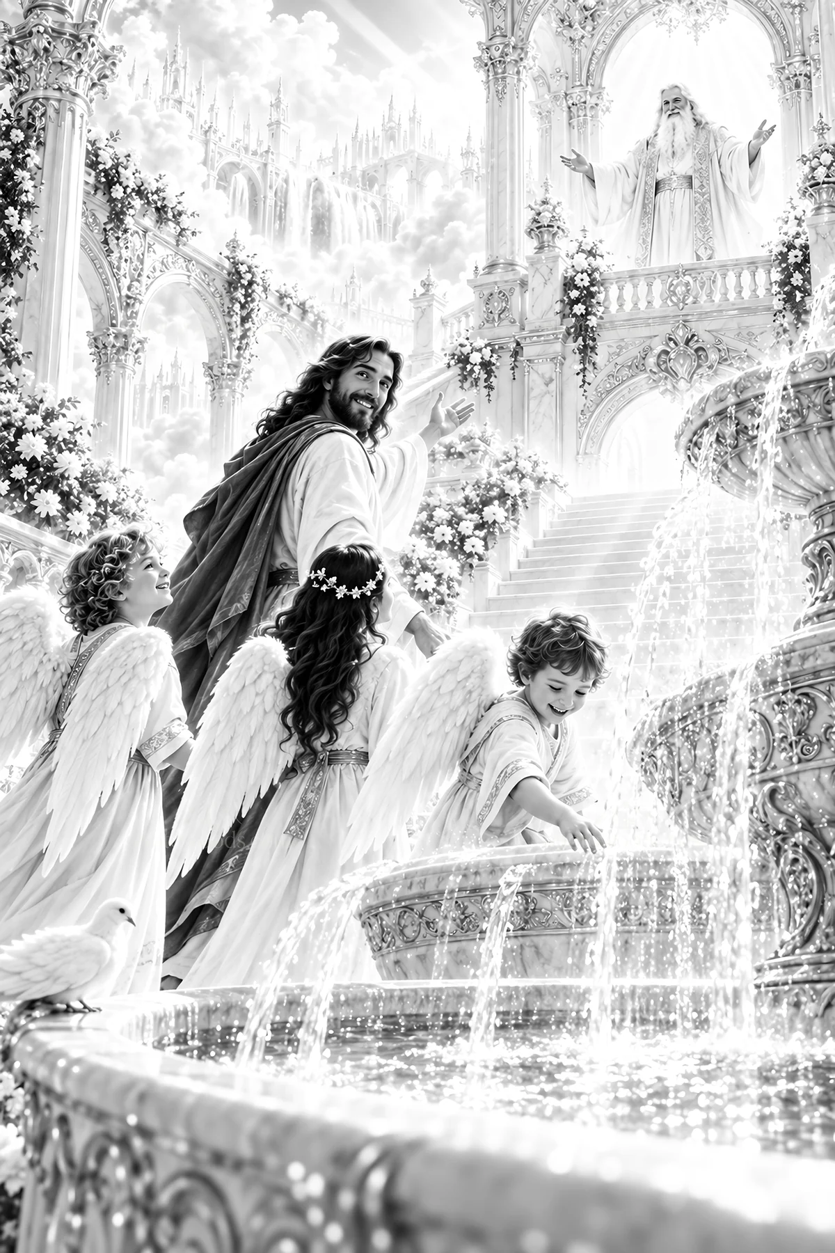 Jesus Christ guiding angels in a divine scene - AI-generated stock image