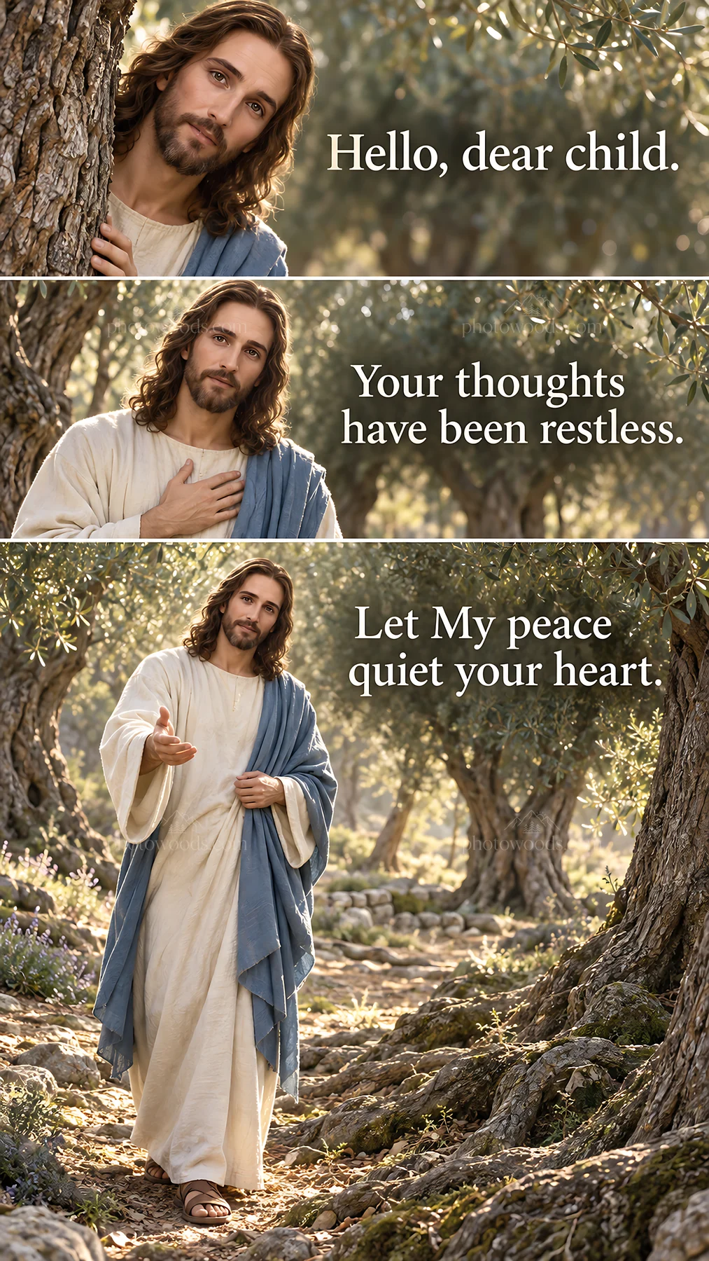Jesus Christ offering comfort to a troubled soul - AI-generated stock image