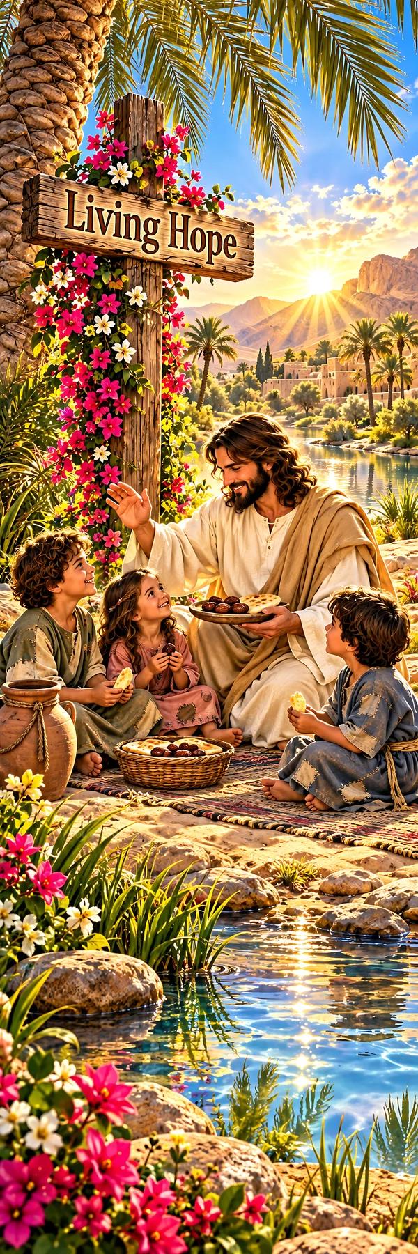 Jesus Christ teaching children by the river - AI-generated stock image
