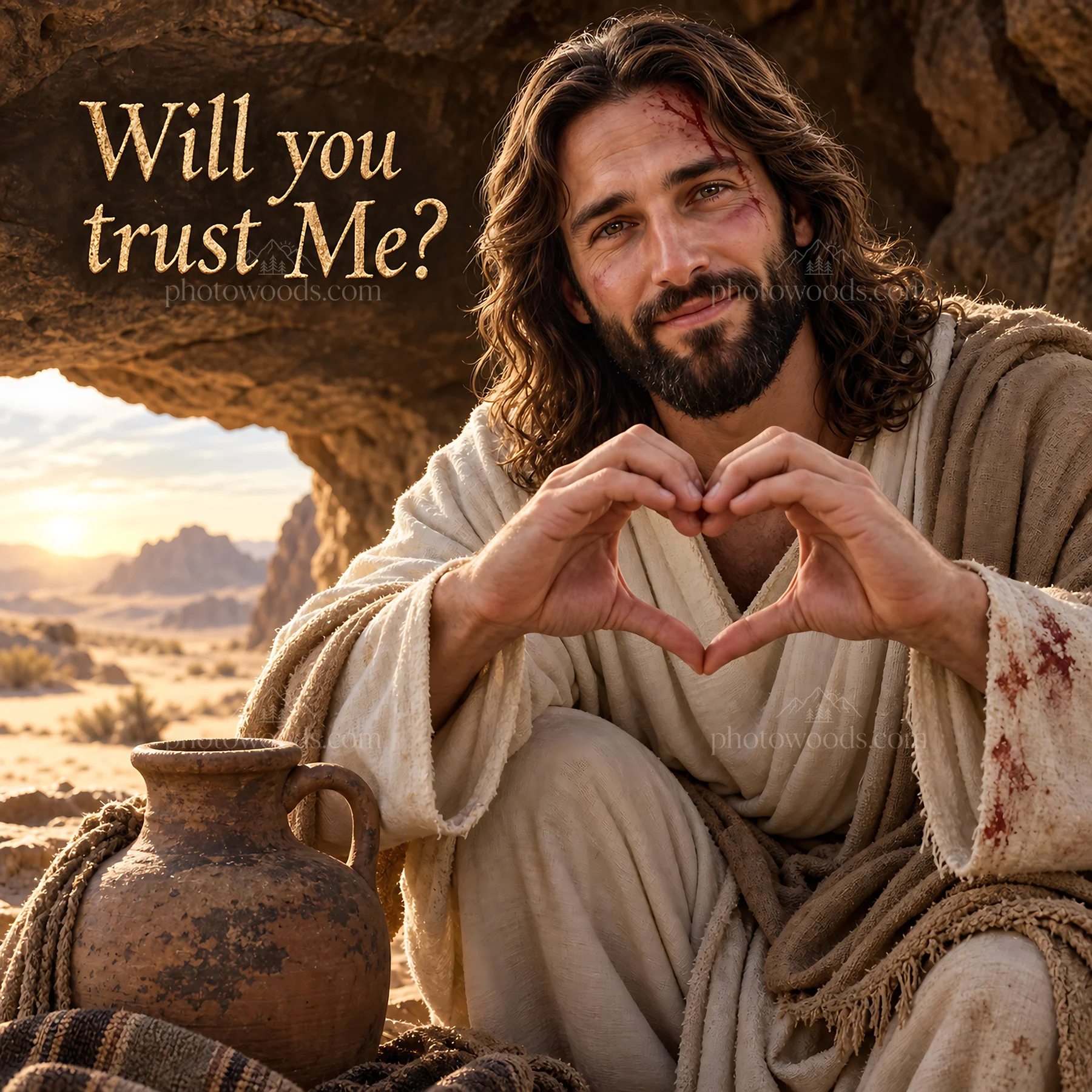Jesus Christ asking, will you trust me? - AI-generated stock image