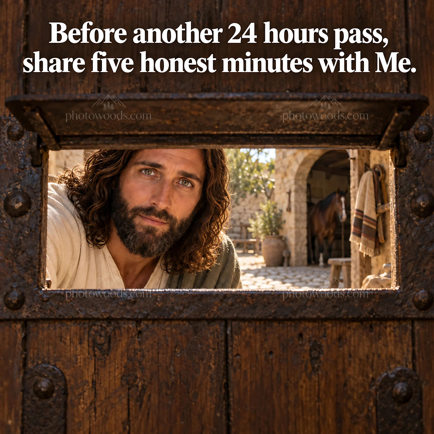 Jesus Christ inviting viewers to share time together - AI-generated stock image