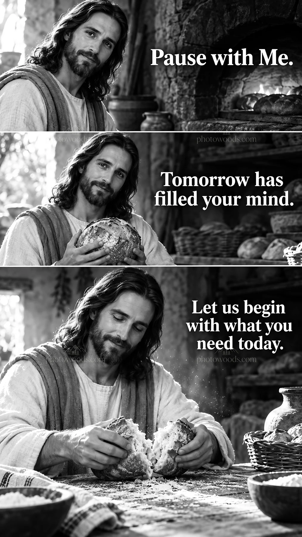 Jesus Christ sharing bread and offering guidance - AI-generated stock image