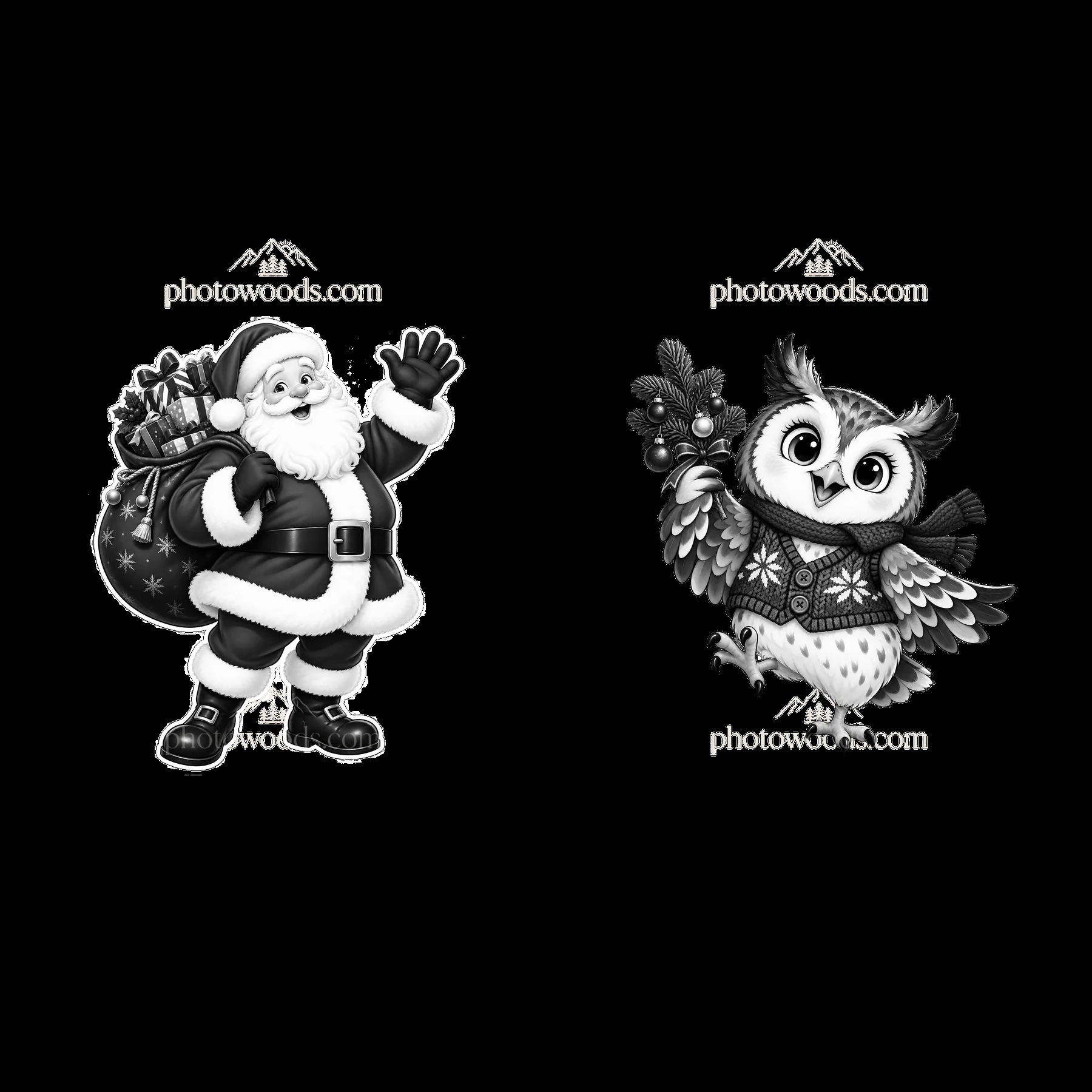 Monochrome two isolated cartoon figure stickers - AI-generated stock image