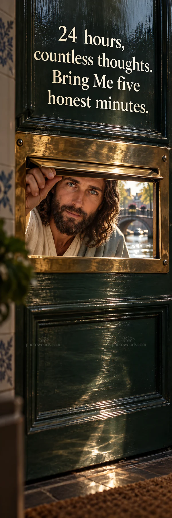 Jesus Christ at the door inviting honest thoughts - AI-generated stock image