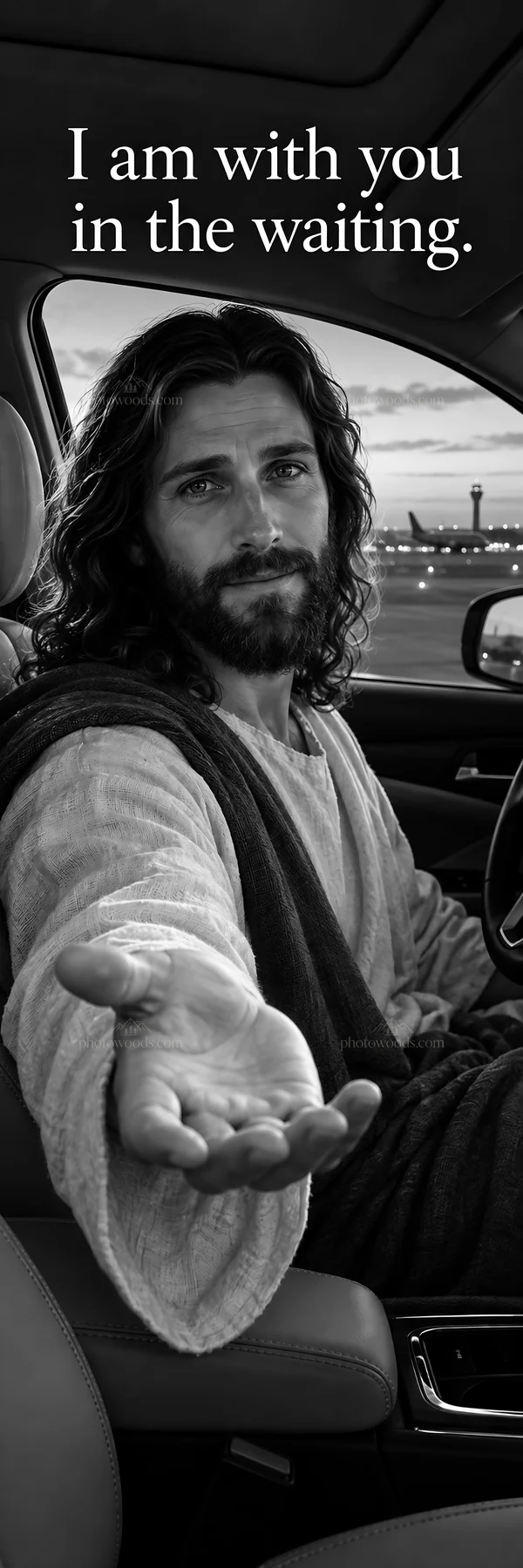 Jesus Christ offers comfort in a contemporary setting - AI-generated stock image