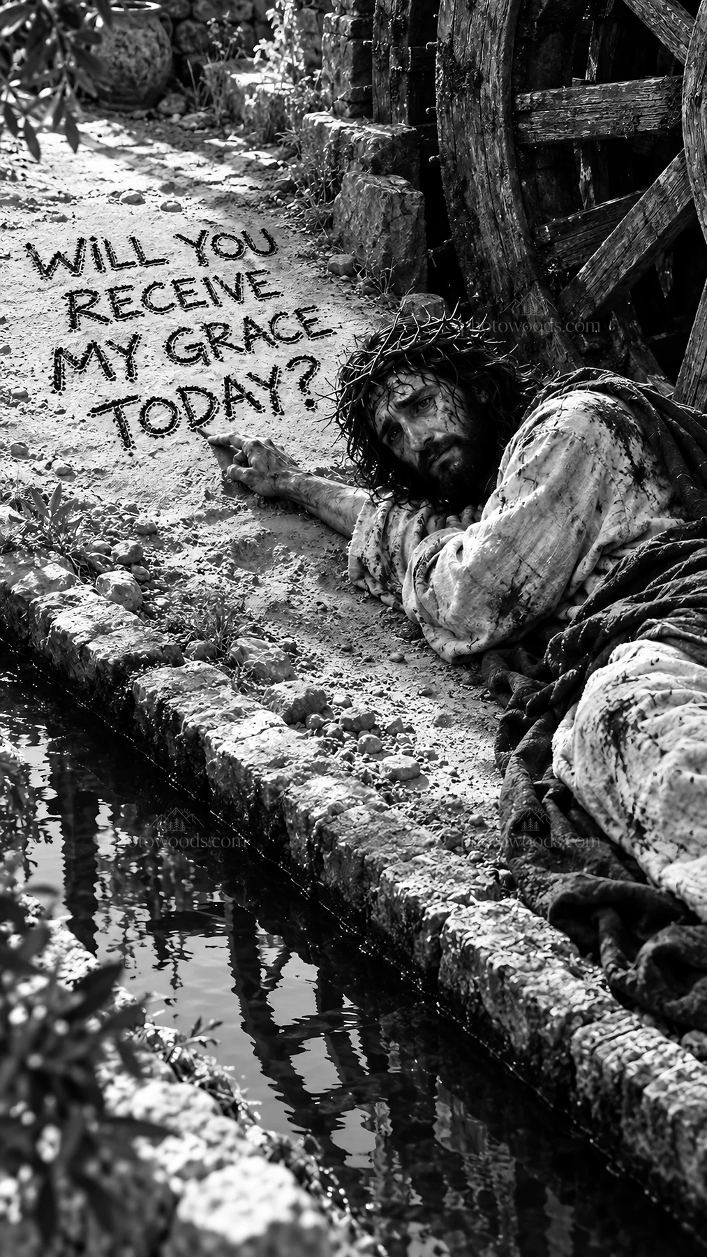 Jesus Christ offering grace in a moment of suffering - AI-generated stock image