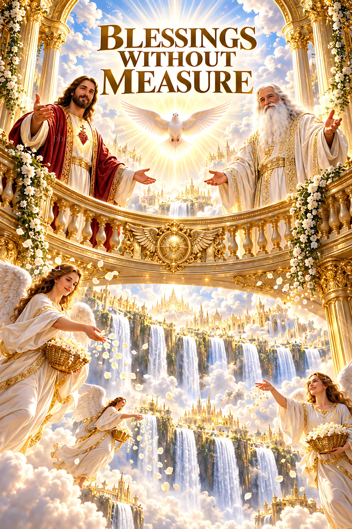 Blessings from divine figures in a celestial scene - AI-generated stock image