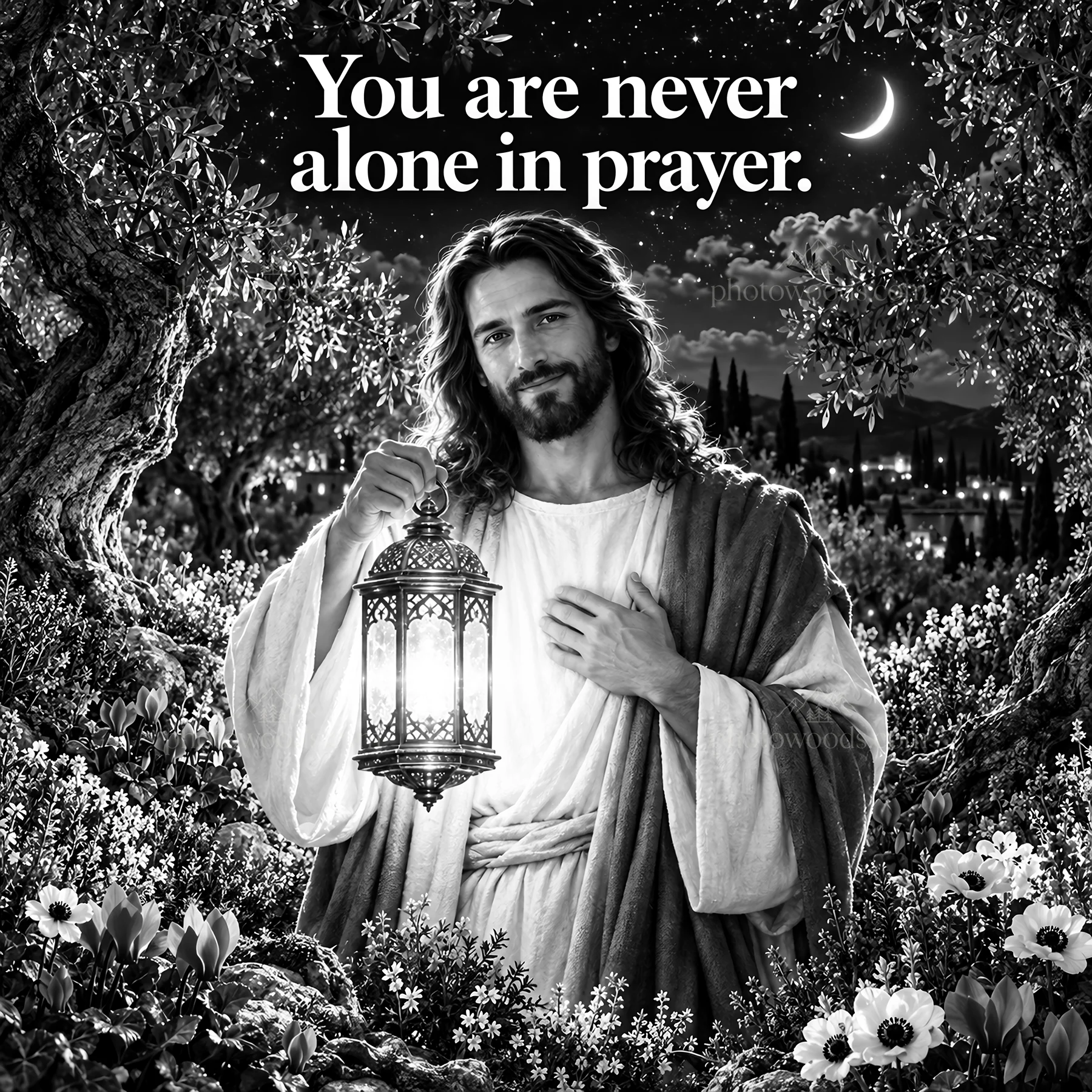 Jesus Christ offering guidance with a lantern - AI-generated stock image