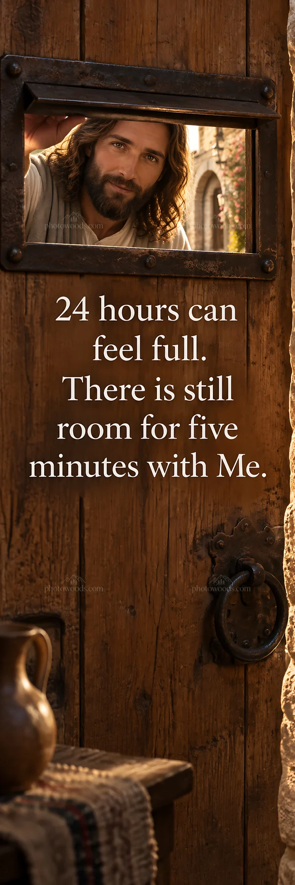Jesus Christ welcomes you through a door for a moment of connection - AI-generated stock image