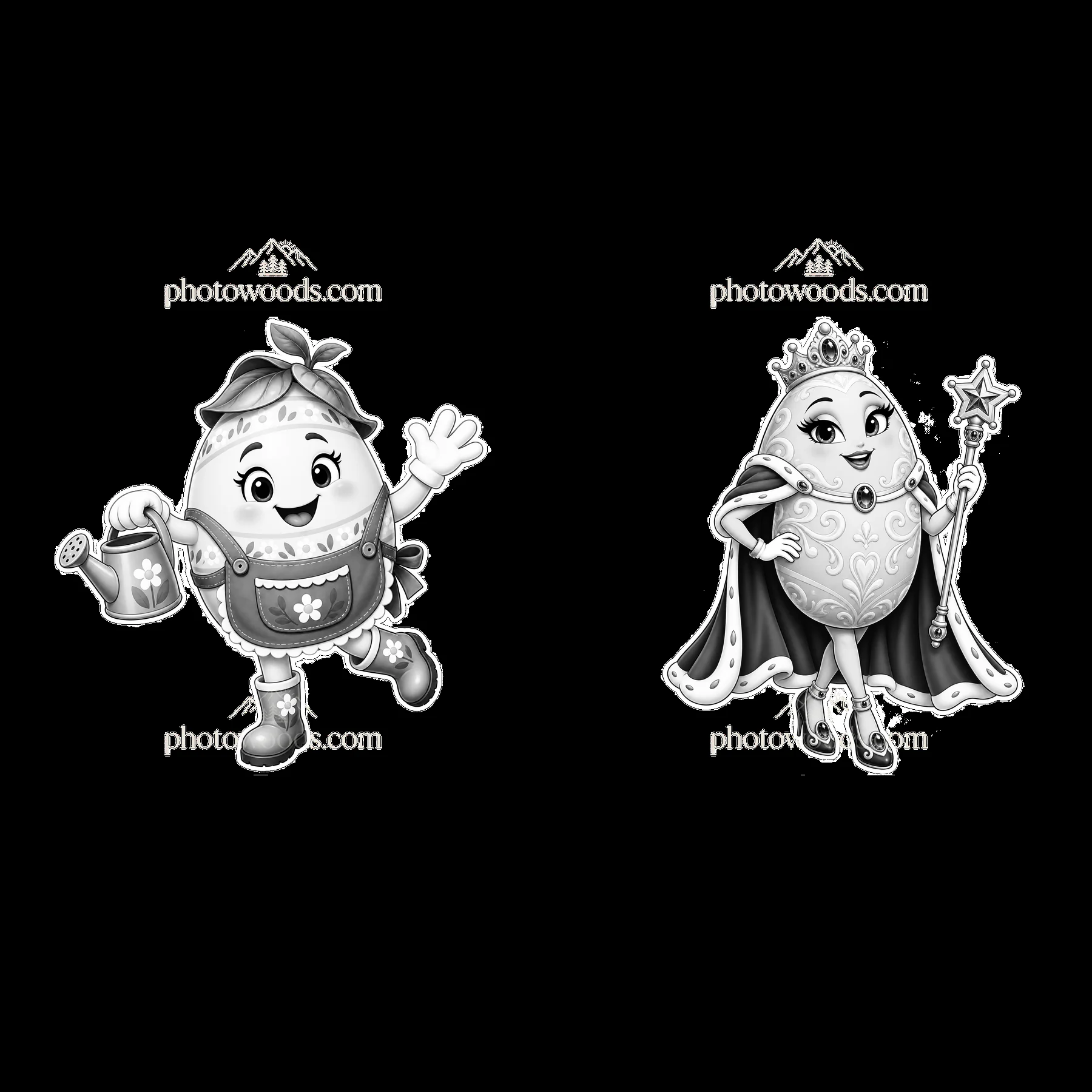 Monochrome two isolated cartoon figure stickers - AI-generated stock image