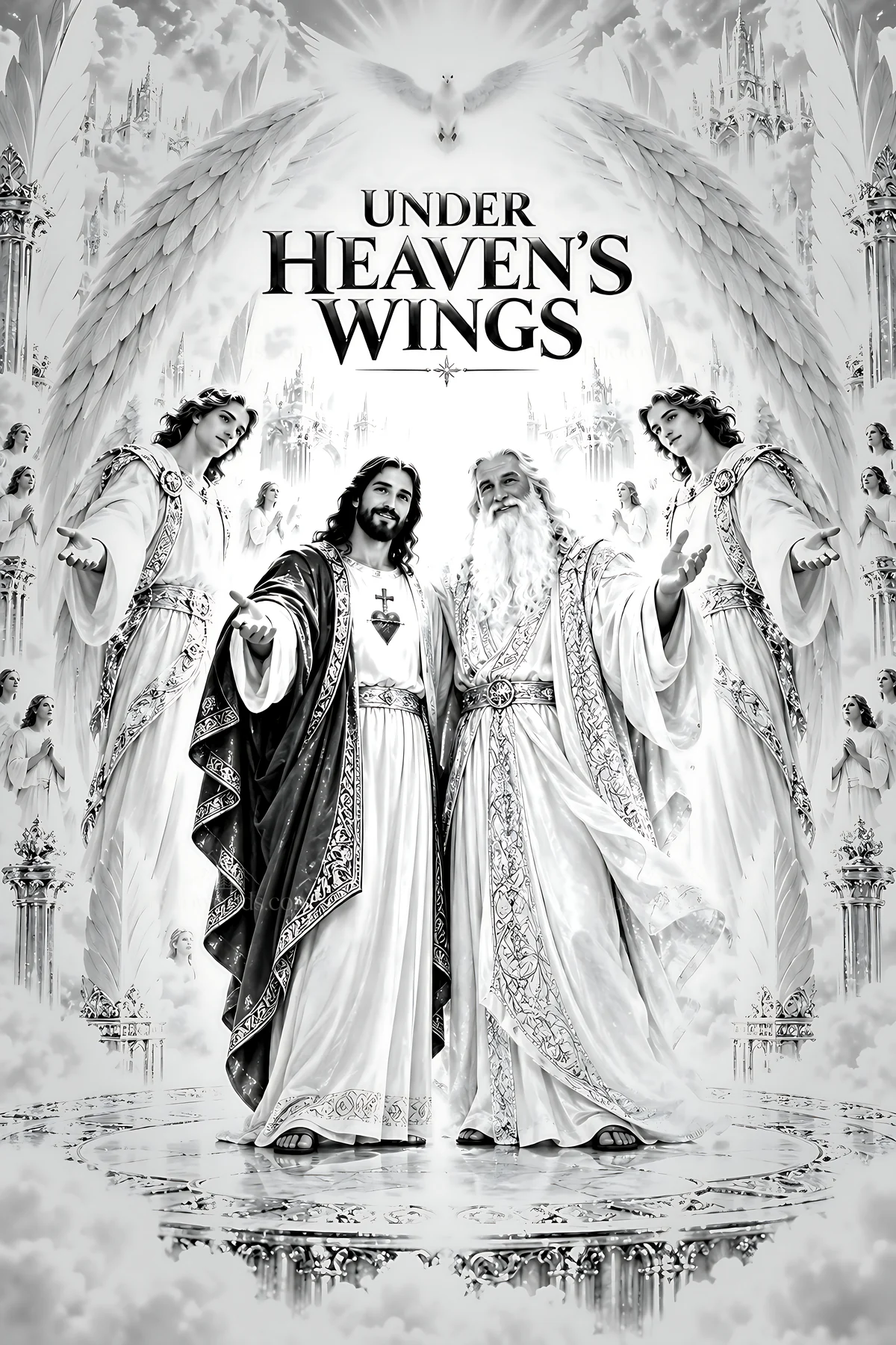Under Heaven's Wings scene with angels - AI-generated stock image