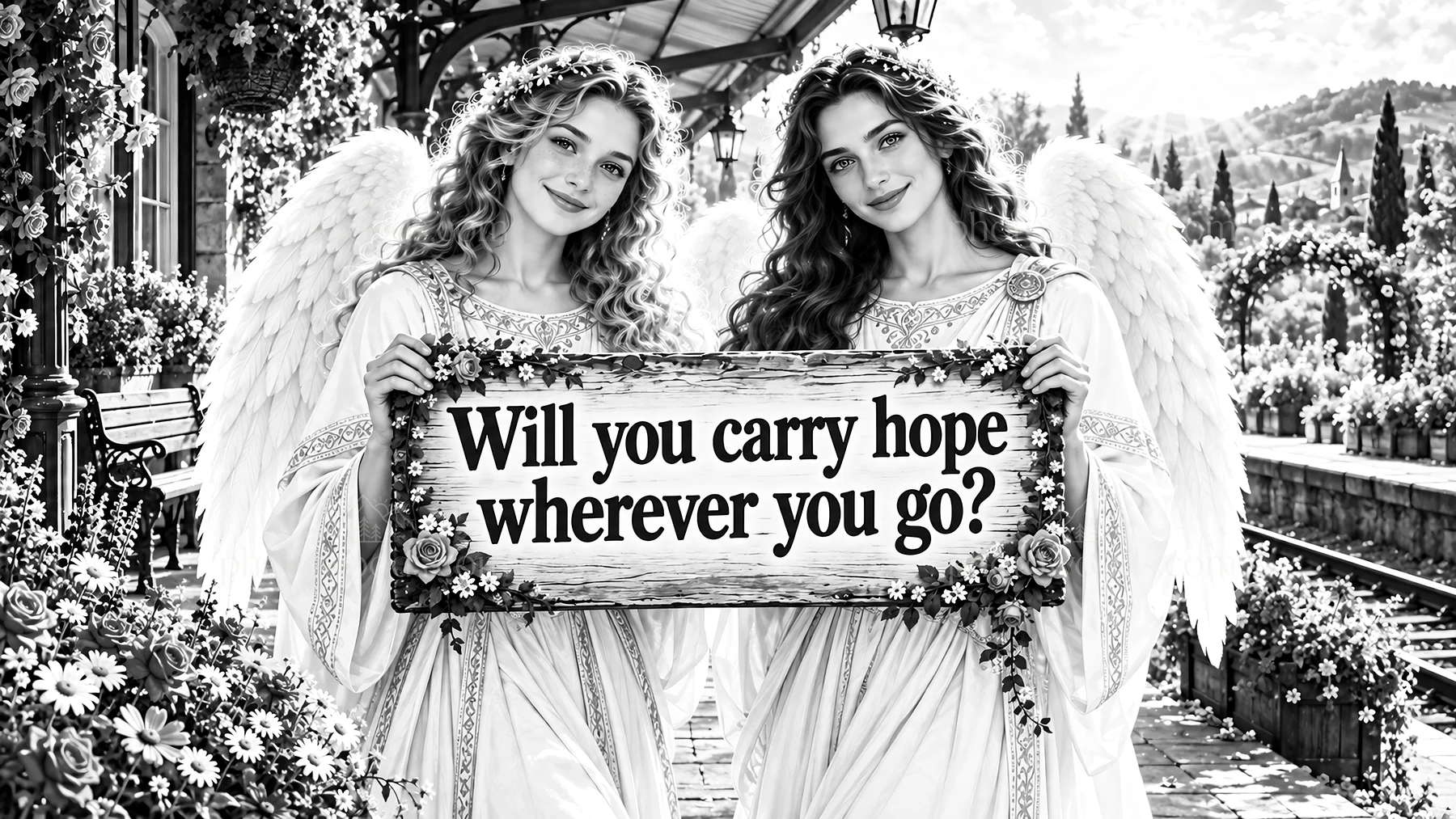 Jesus Christ sharing hope through angelic figures - AI-generated stock image