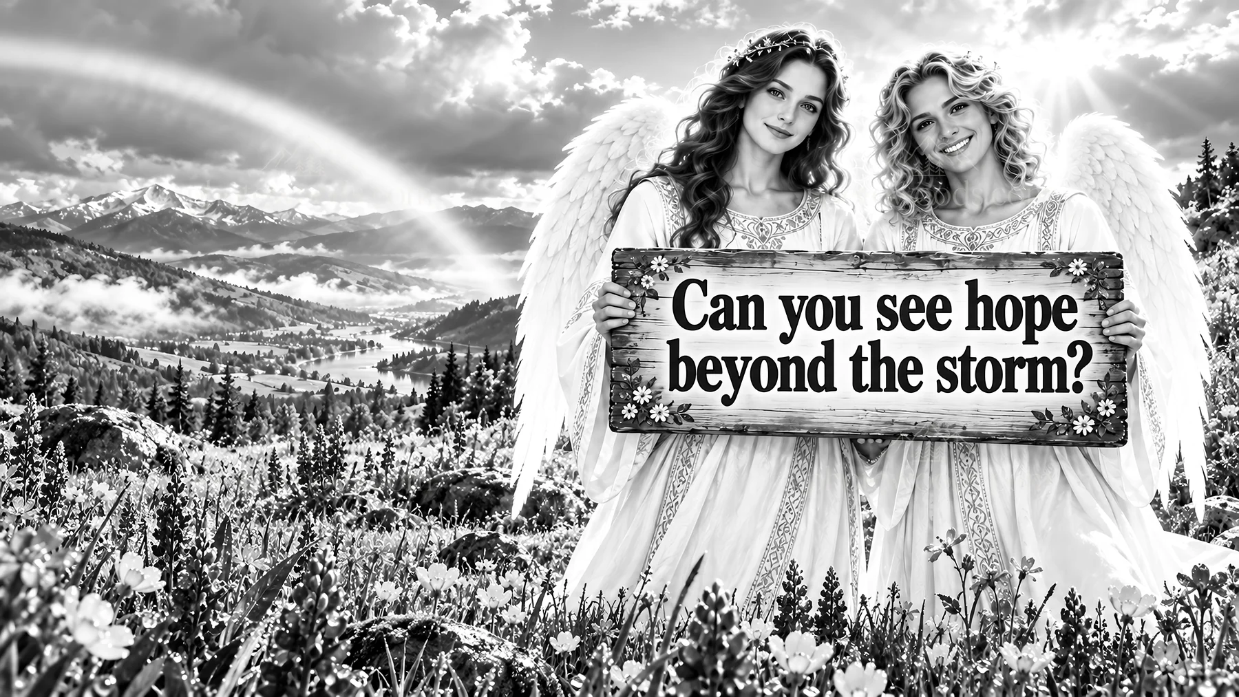 Jesus Christ offering hope beyond the storm - AI-generated stock image