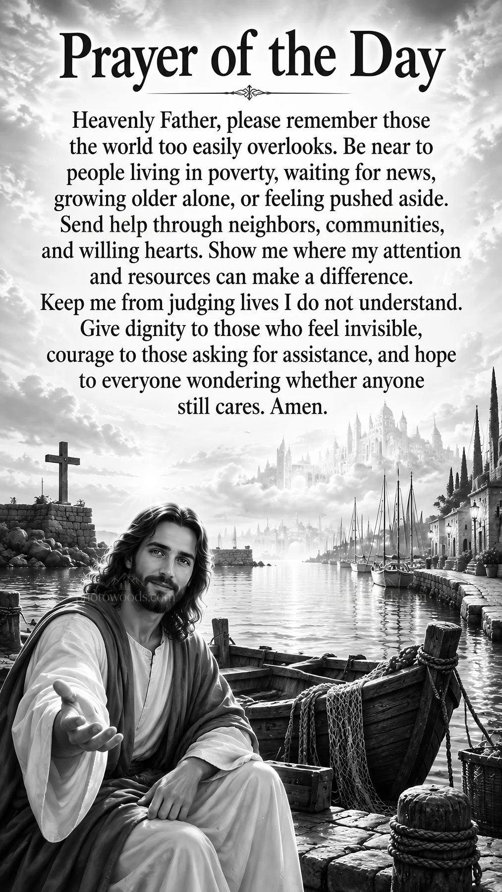 Jesus Christ offering a prayer for those in need - AI-generated stock image