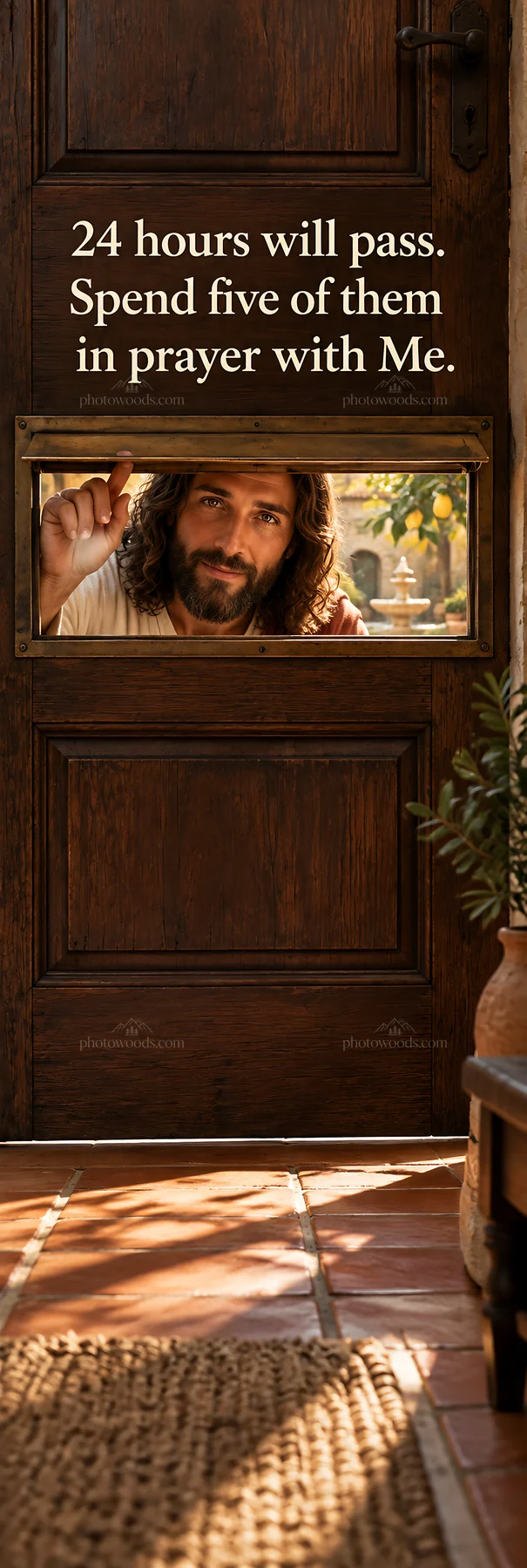 Jesus Christ inviting prayer through a door - AI-generated stock image