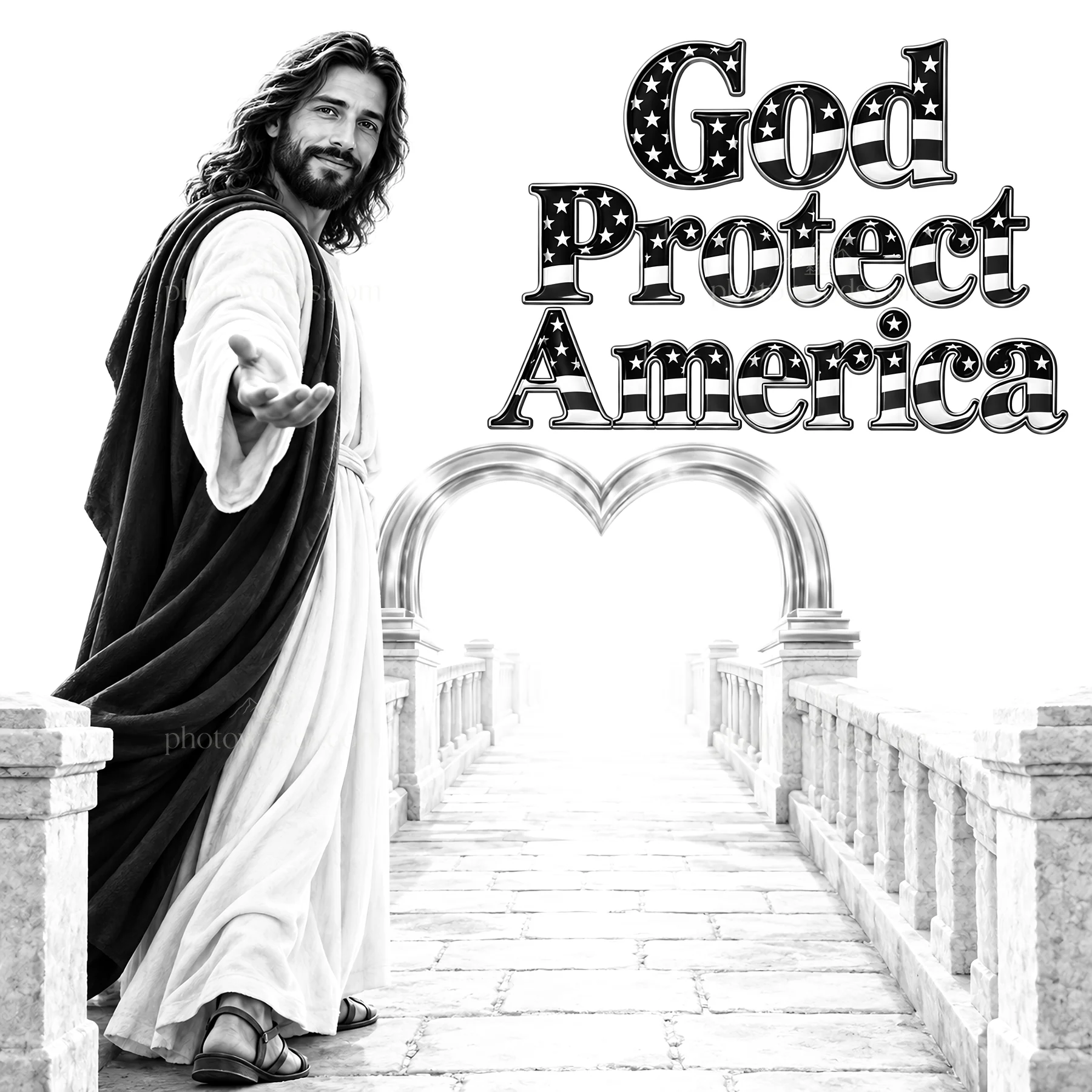Jesus Christ welcoming viewers and guiding them in America - AI-generated stock image
