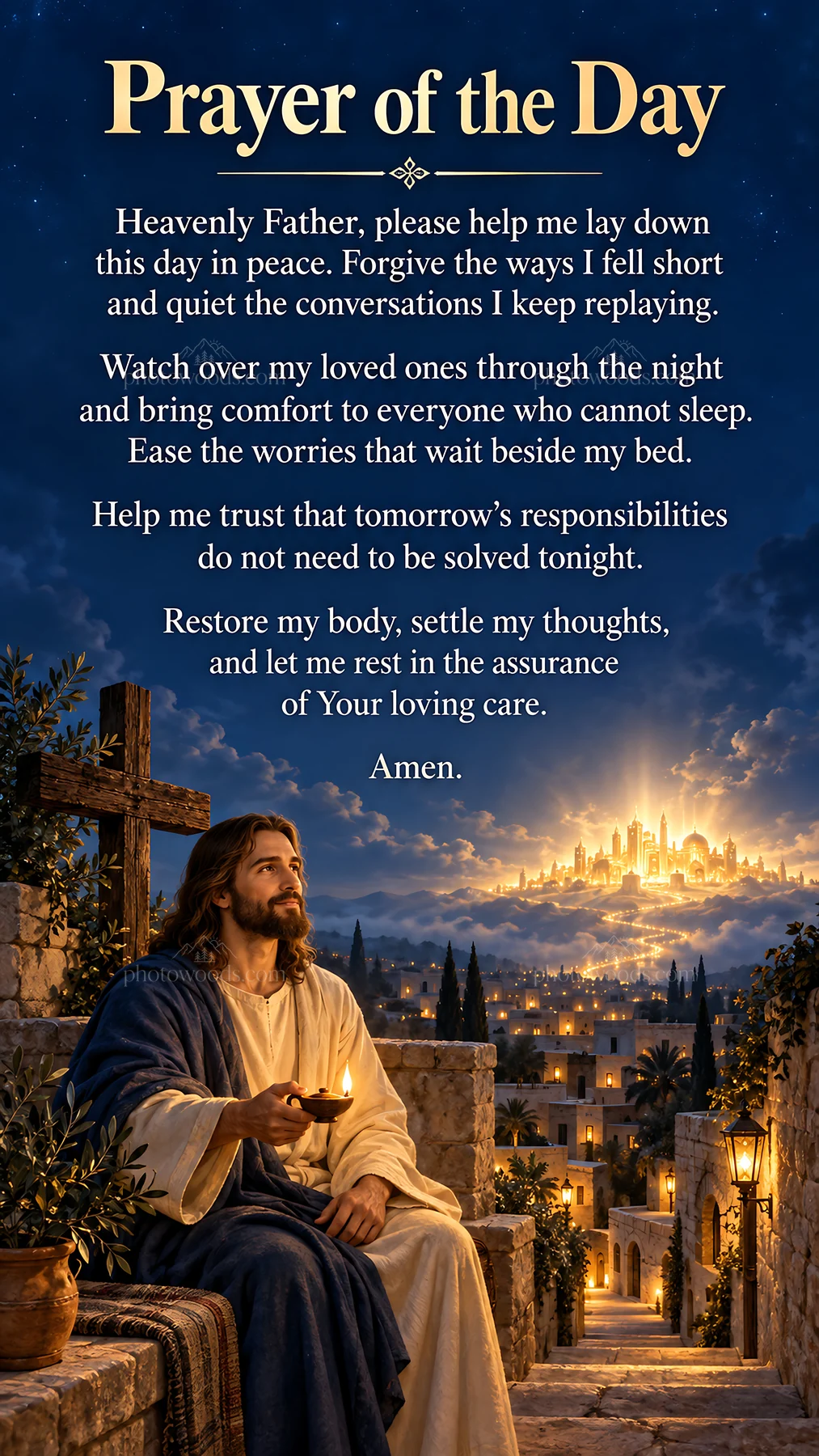 Jesus Christ offering a prayer in a serene setting - AI-generated stock image