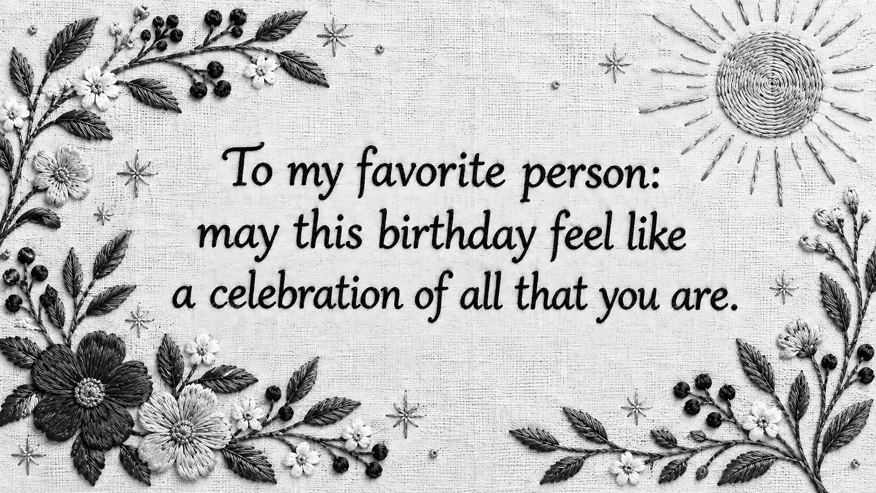 Monochrome Birthday Greeting with Floral Border - AI-generated stock image